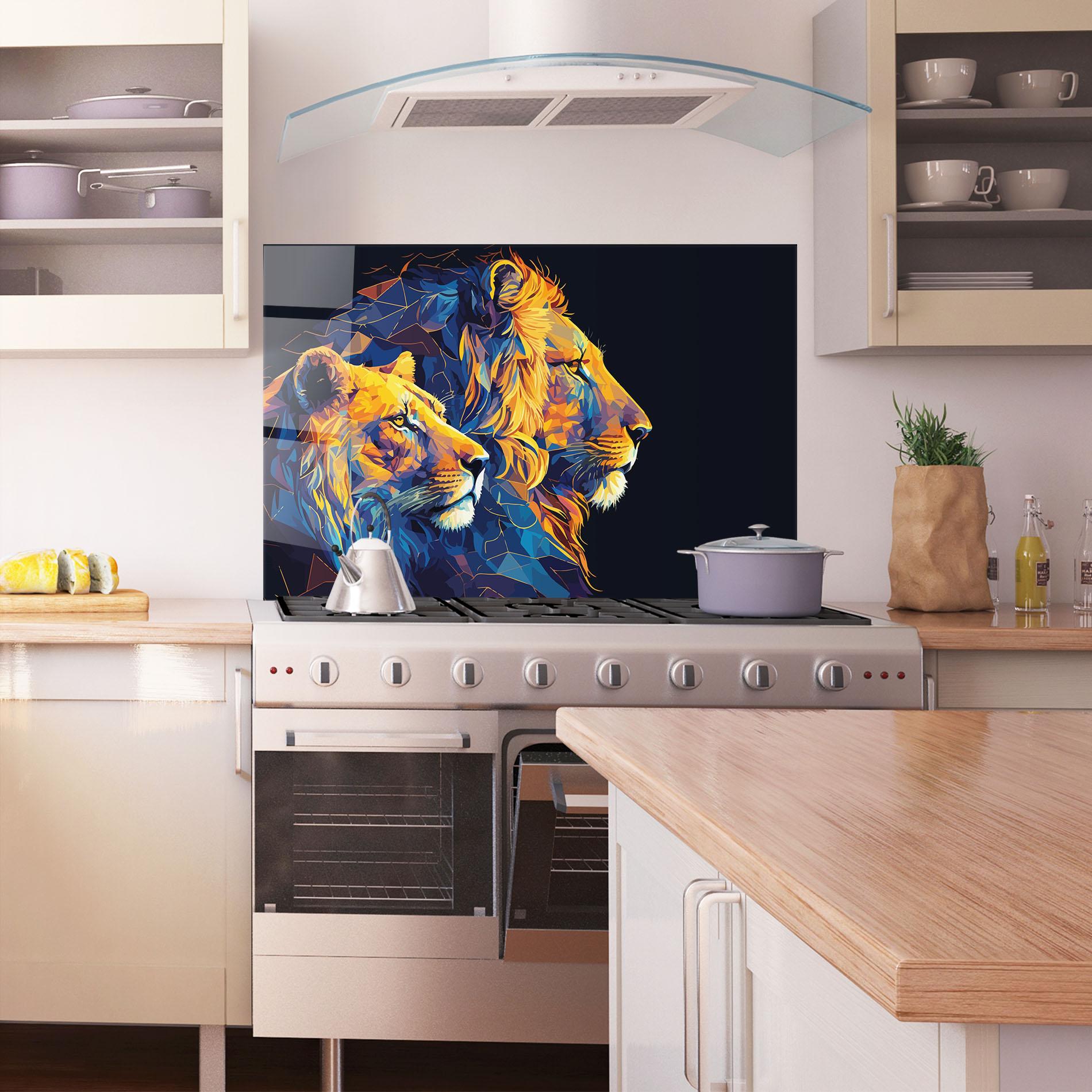 Стъклен панел за кухня Orange Blue Lion mockup 1