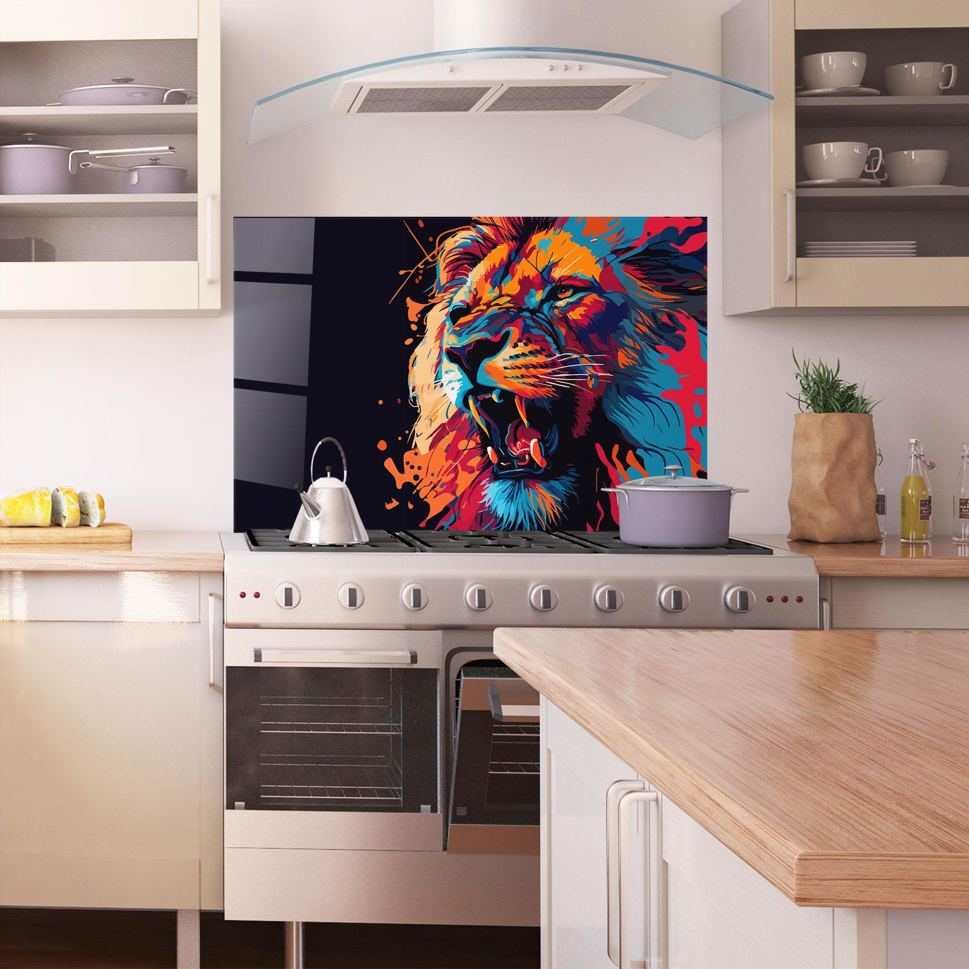 Стъклен панел за кухня Orange Red Lion mockup 1