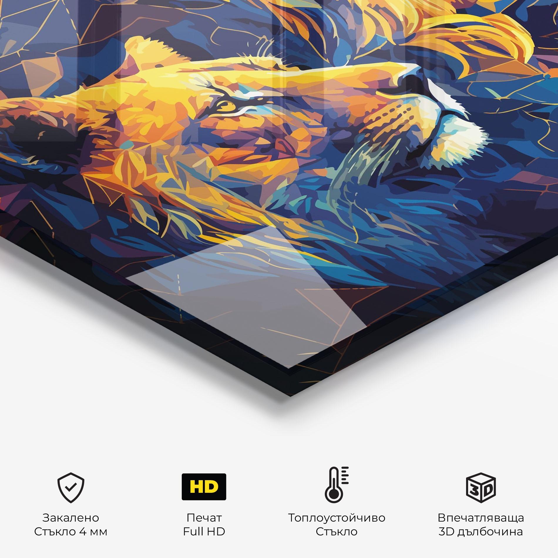 Стъклен панел за кухня Orange Blue Lion mockup 2