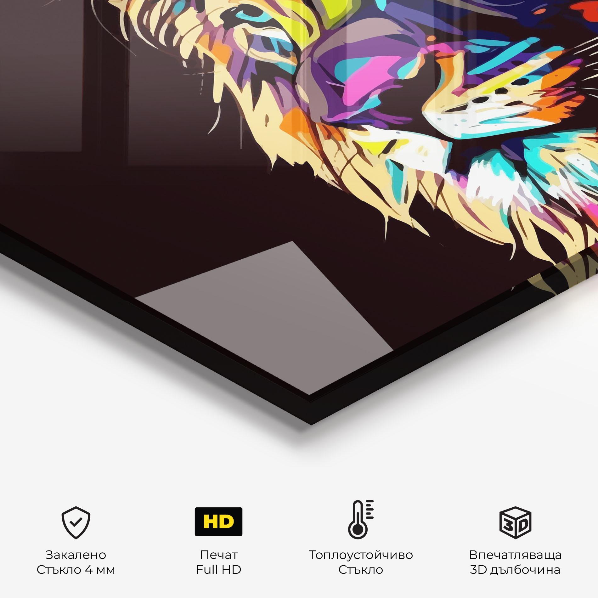 Стъклен панел за кухня Purple Orange Lion mockup 2