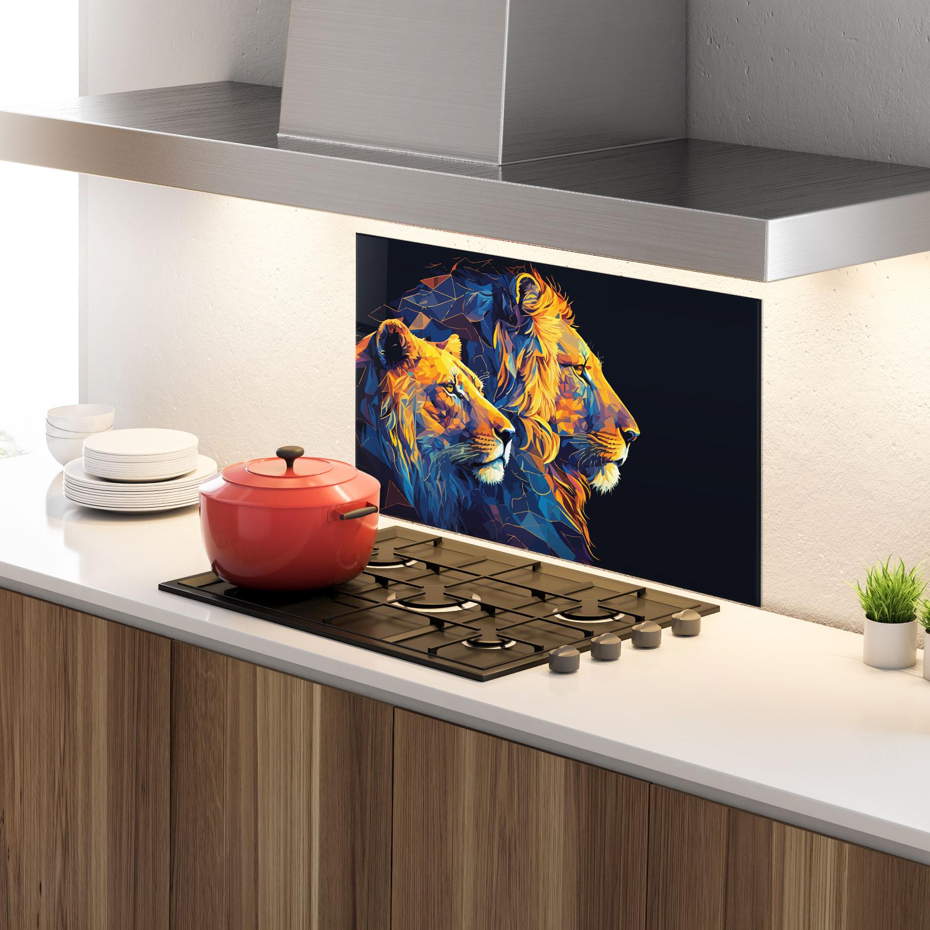 Стъклен панел за кухня Orange Blue Lion mockup 4