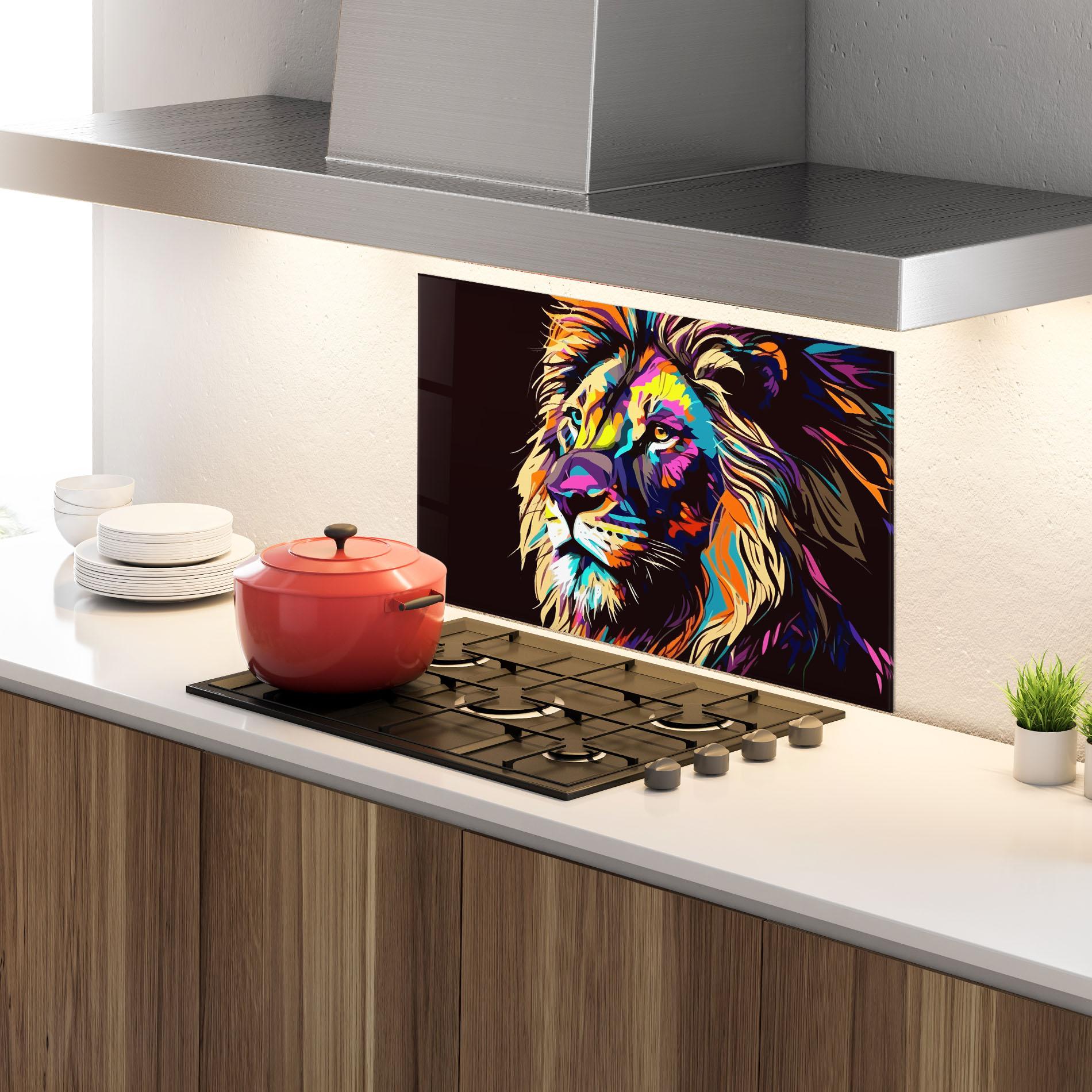Стъклен панел за кухня Purple Orange Lion mockup 4