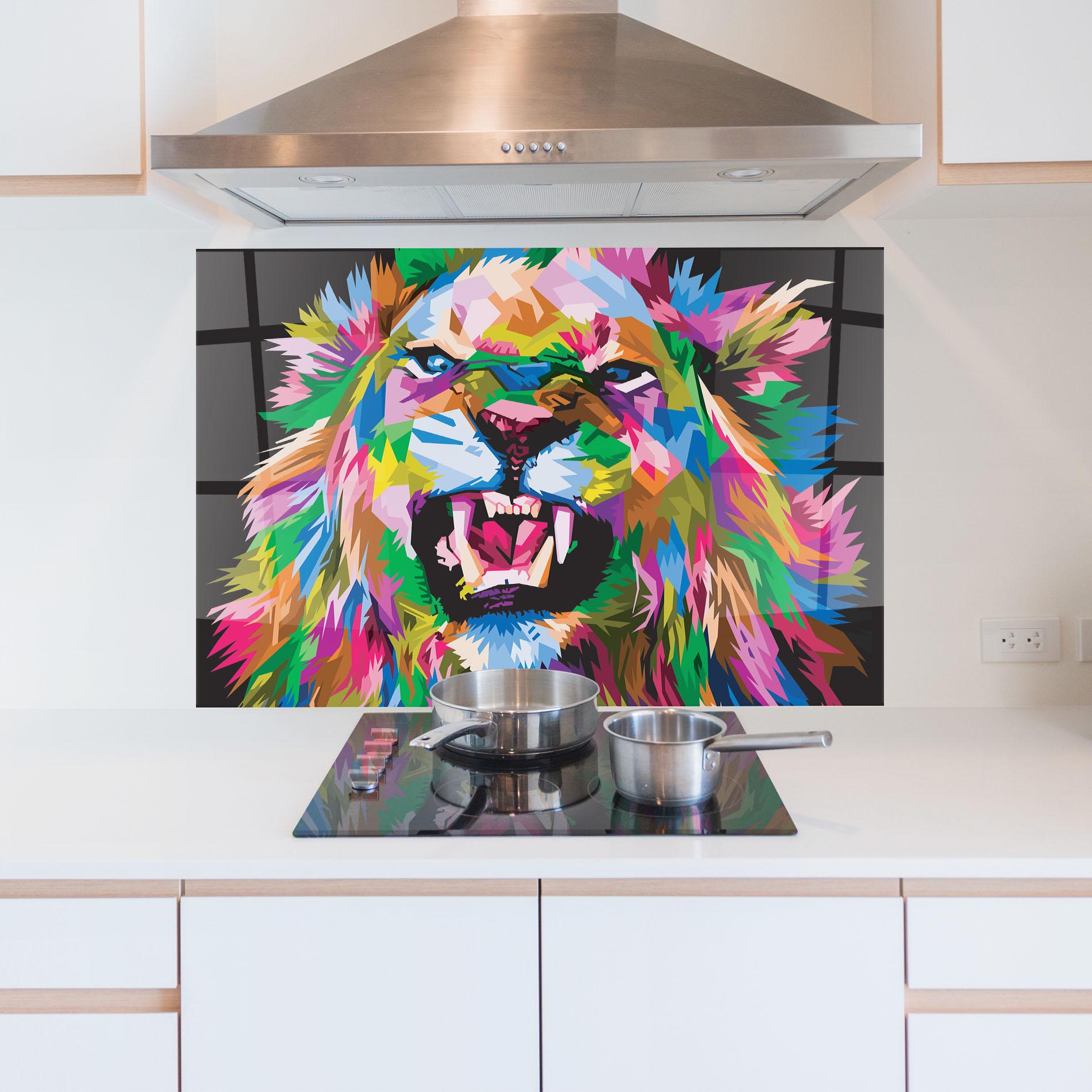 Стъклен панел за кухня Angry Lion Eyes mockup 5