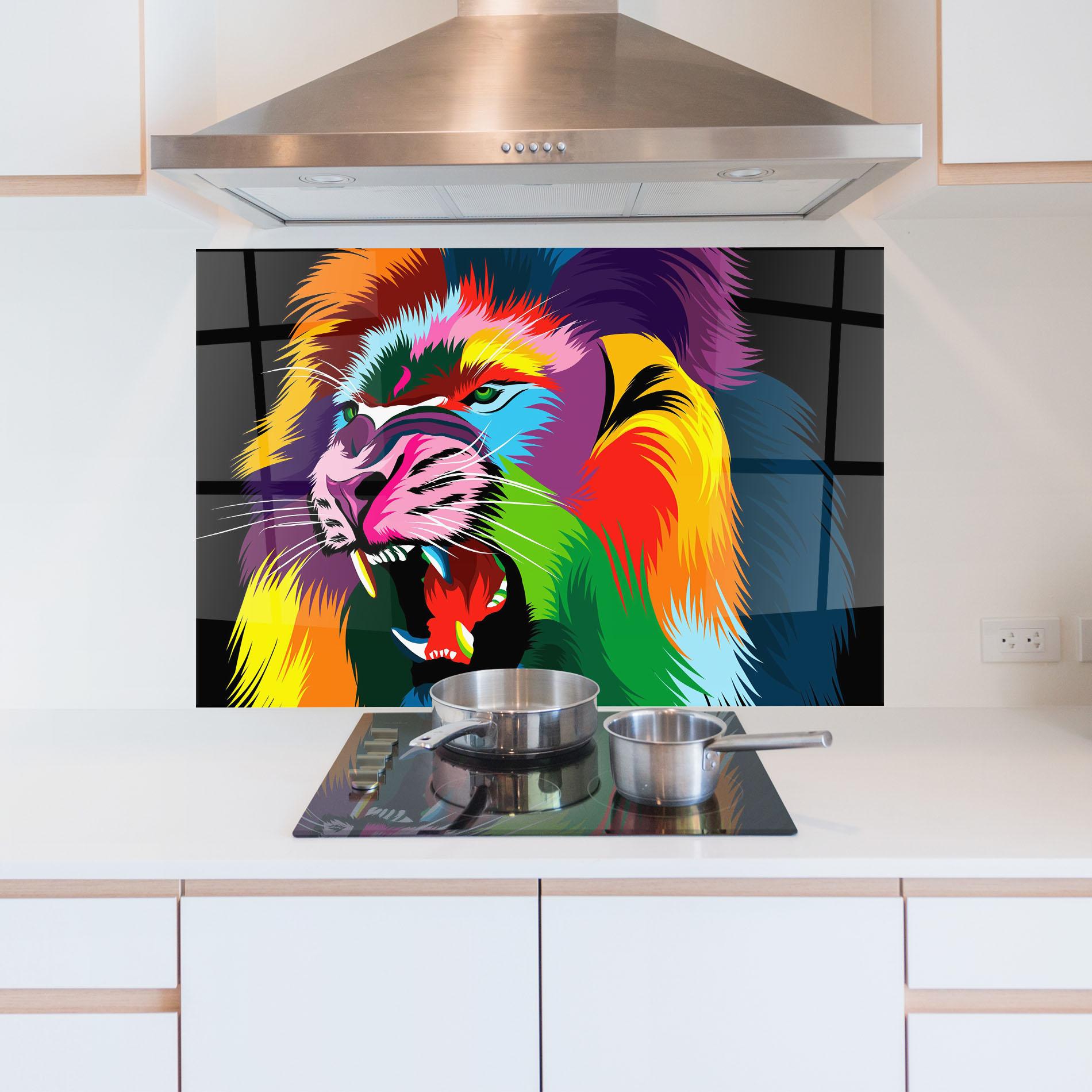 Стъклен панел за кухня Lion Vibrant Color mockup 5
