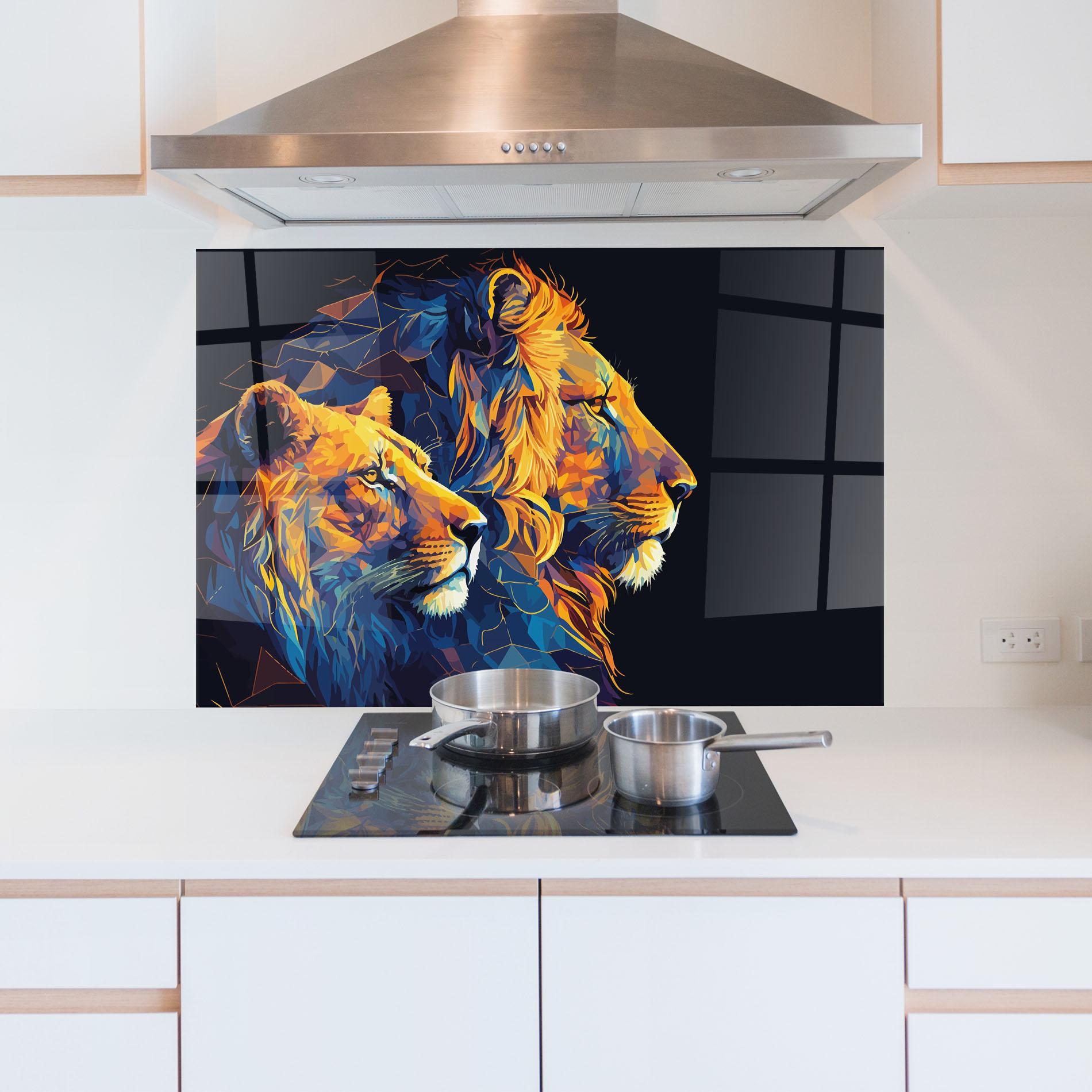Стъклен панел за кухня Orange Blue Lion mockup 5