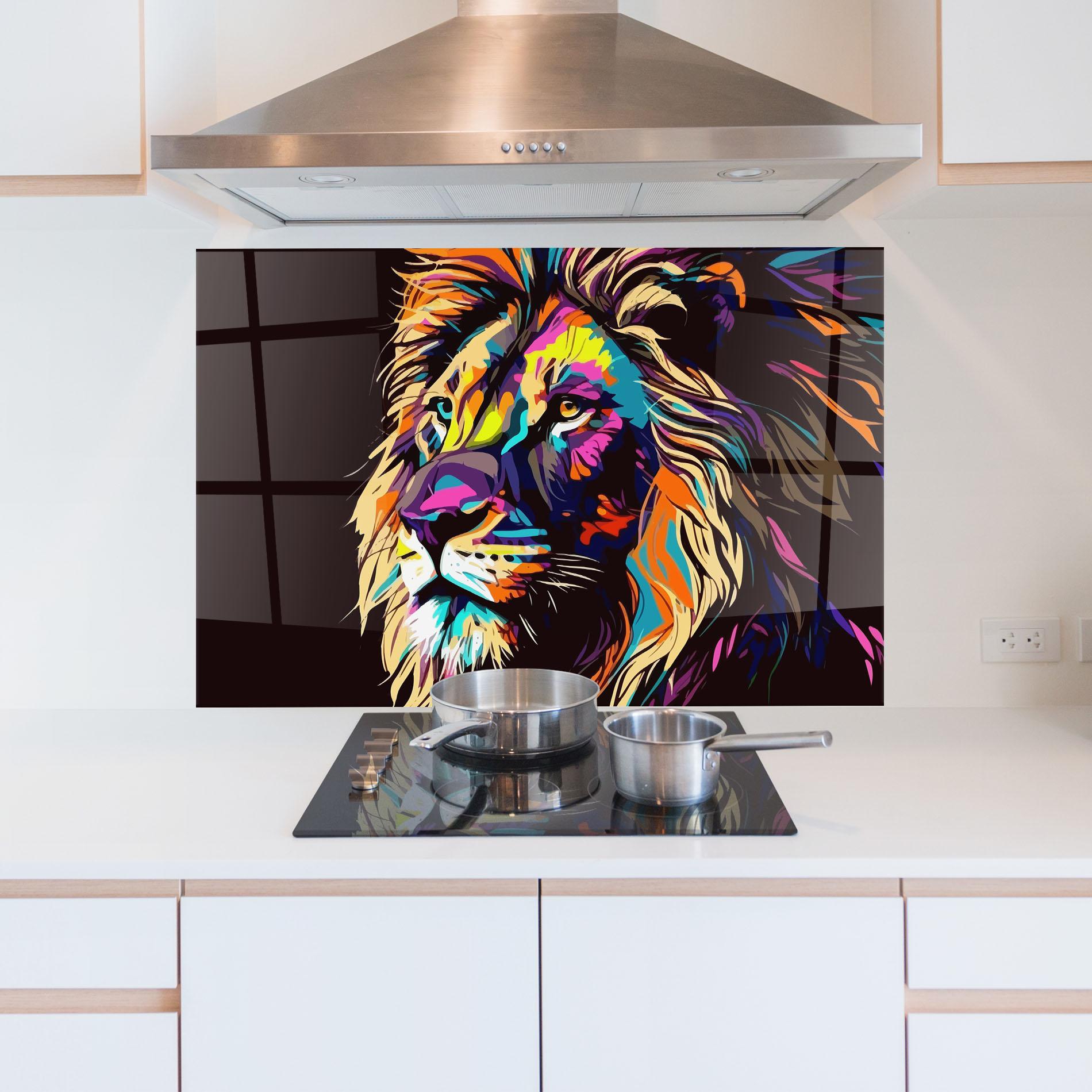 Стъклен панел за кухня Purple Orange Lion mockup 5