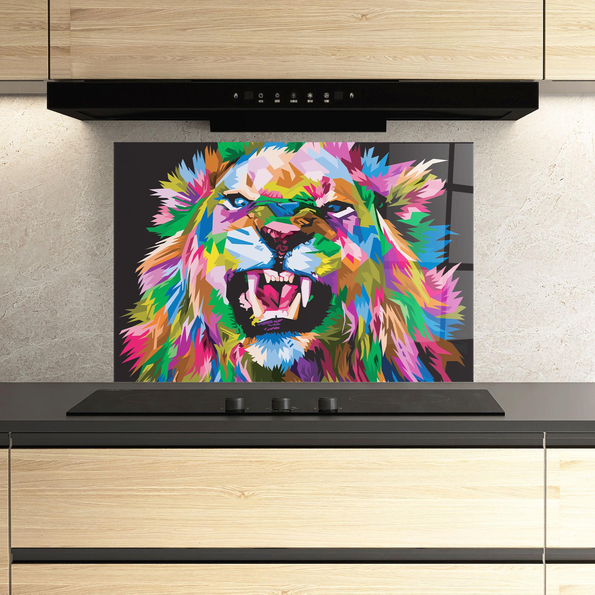 Стъклен панел за кухня Angry Lion Eyes mockup 3