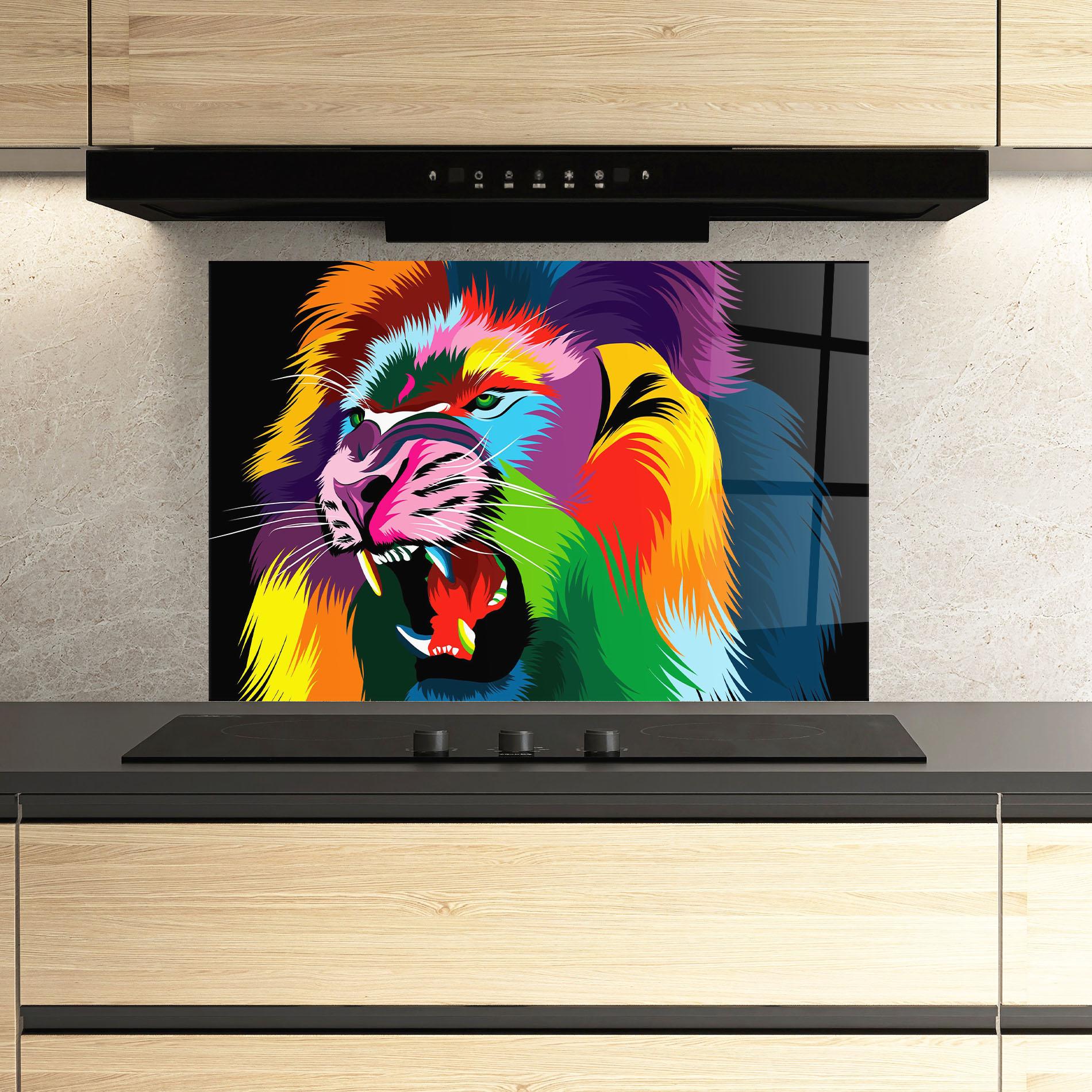 Стъклен панел за кухня Lion Vibrant Color mockup 3