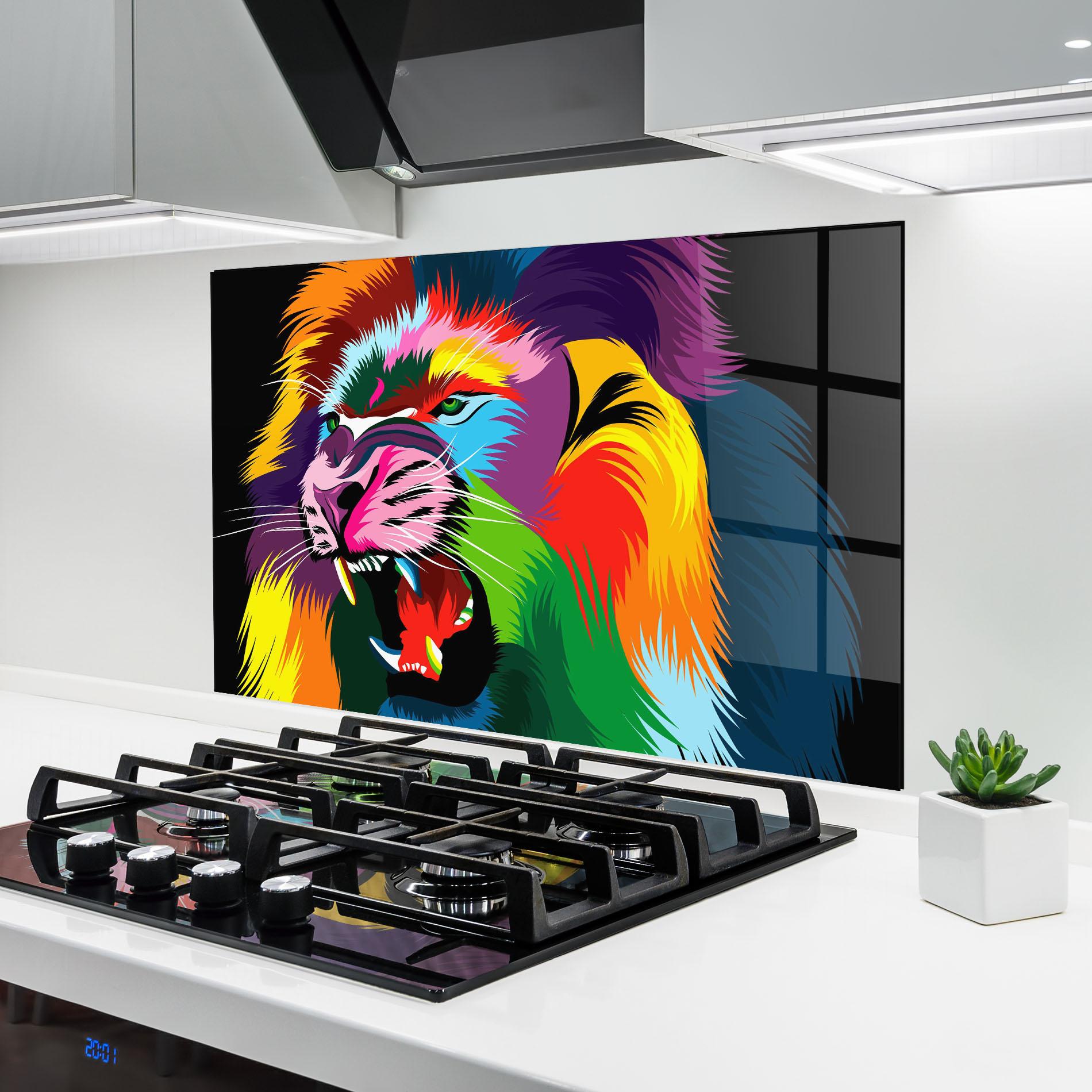 Стъклен панел за кухня Lion Vibrant Color mockup 6