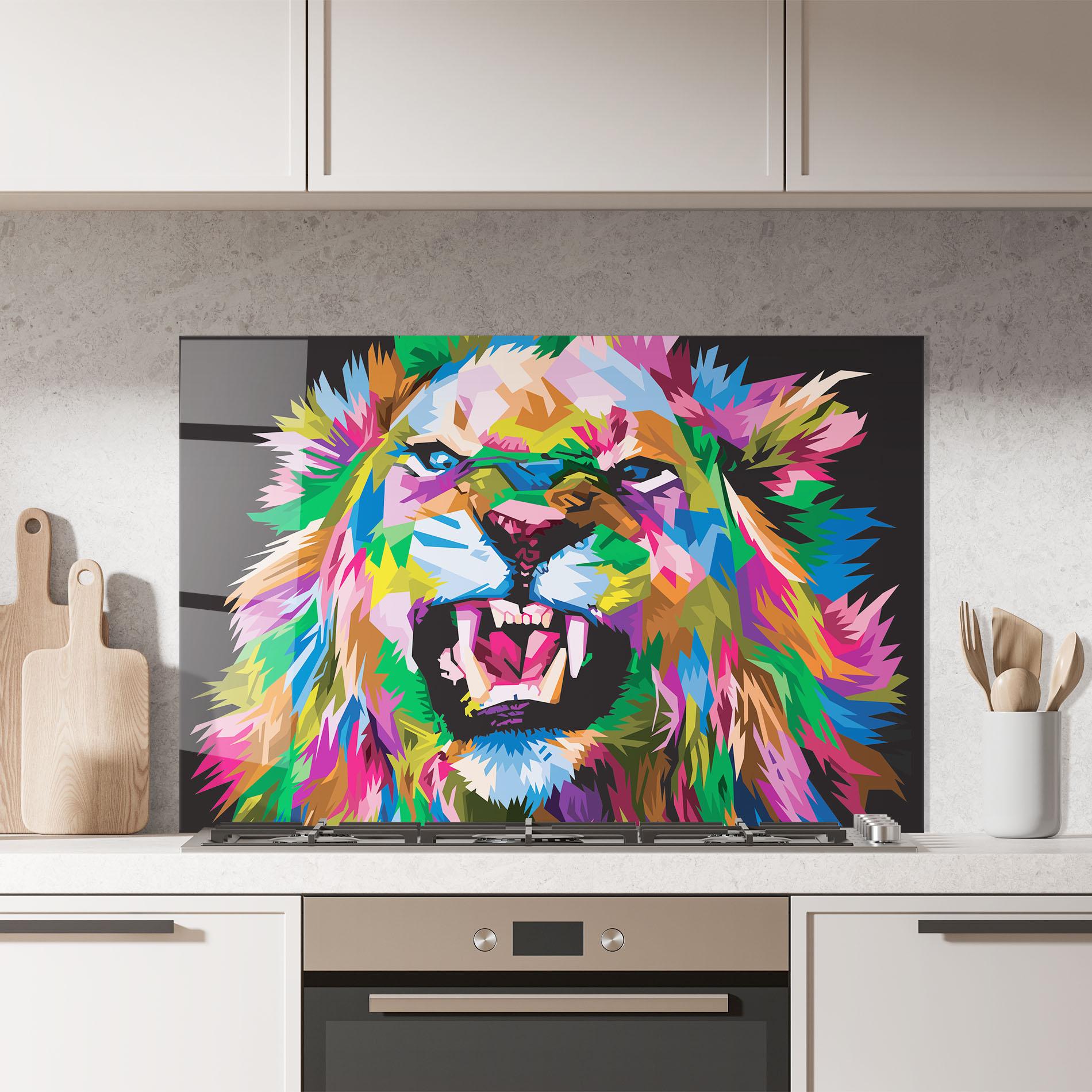 Стъклен панел за кухня Angry Lion Eyes mockup 7