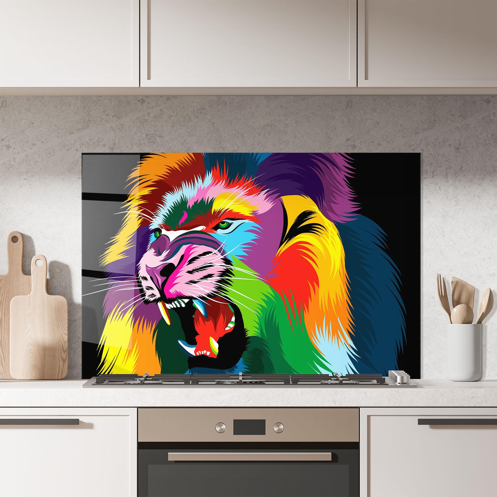 Стъклен панел за кухня Lion Vibrant Color mockup 7