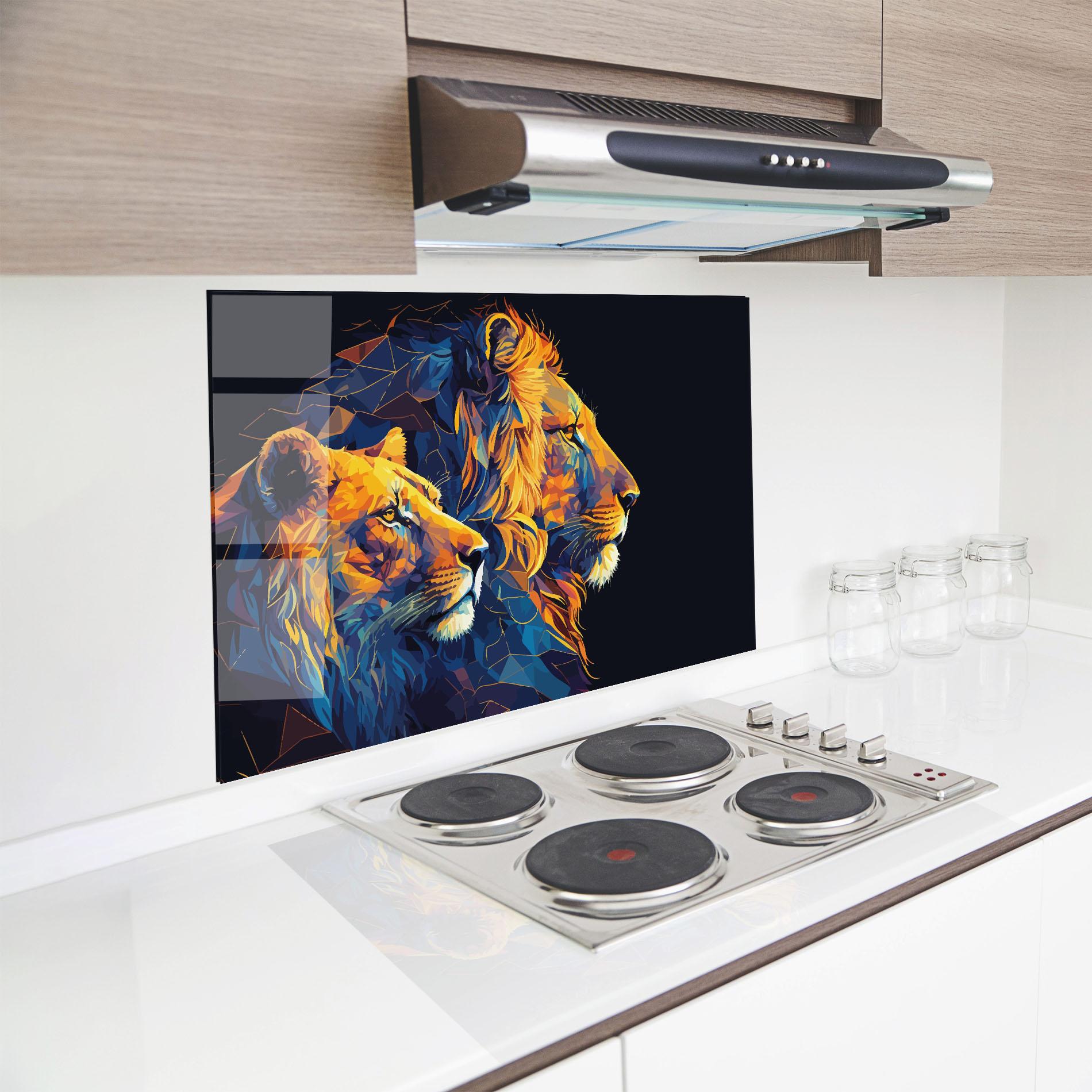 Стъклен панел за кухня Orange Blue Lion mockup 8