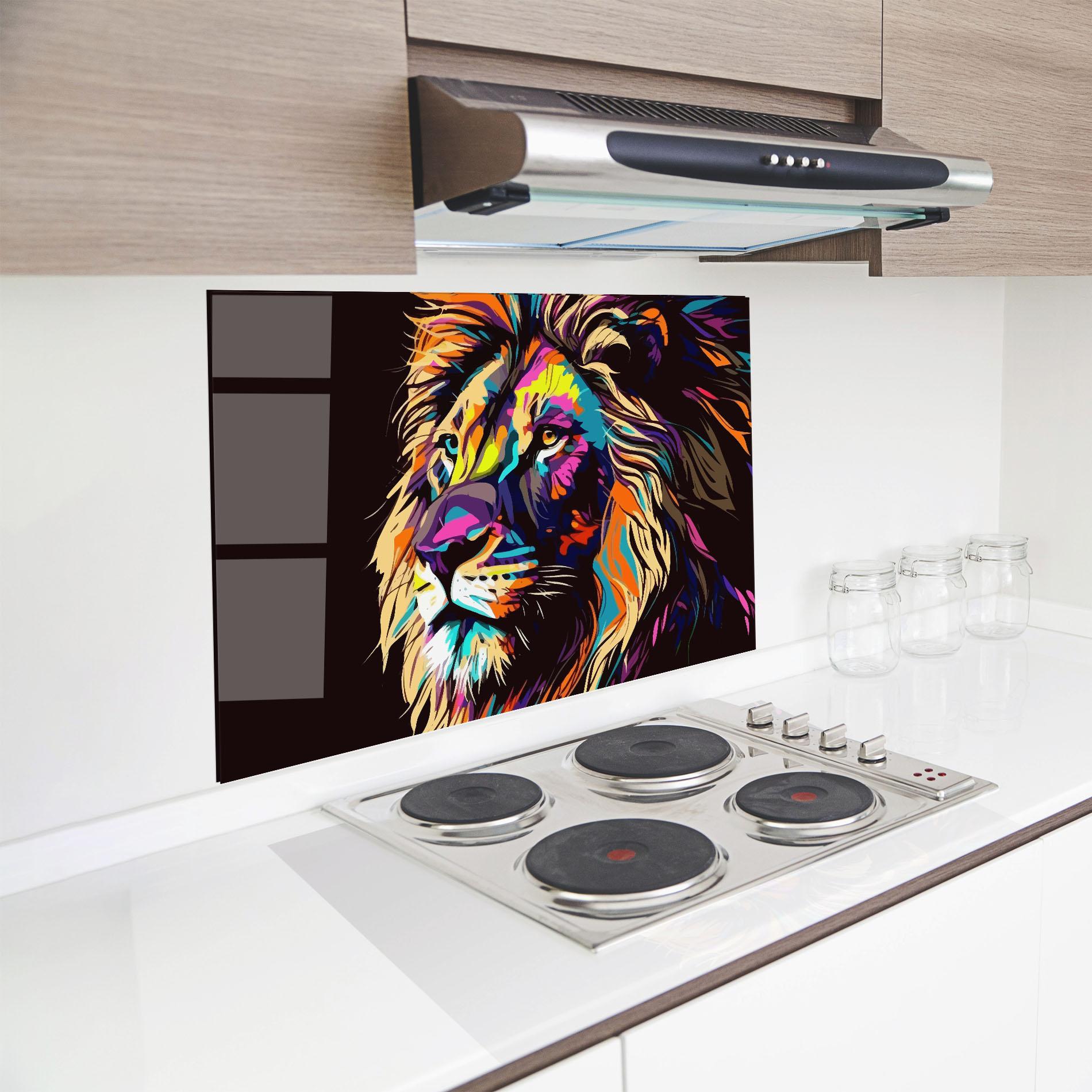 Стъклен панел за кухня Purple Orange Lion mockup 8