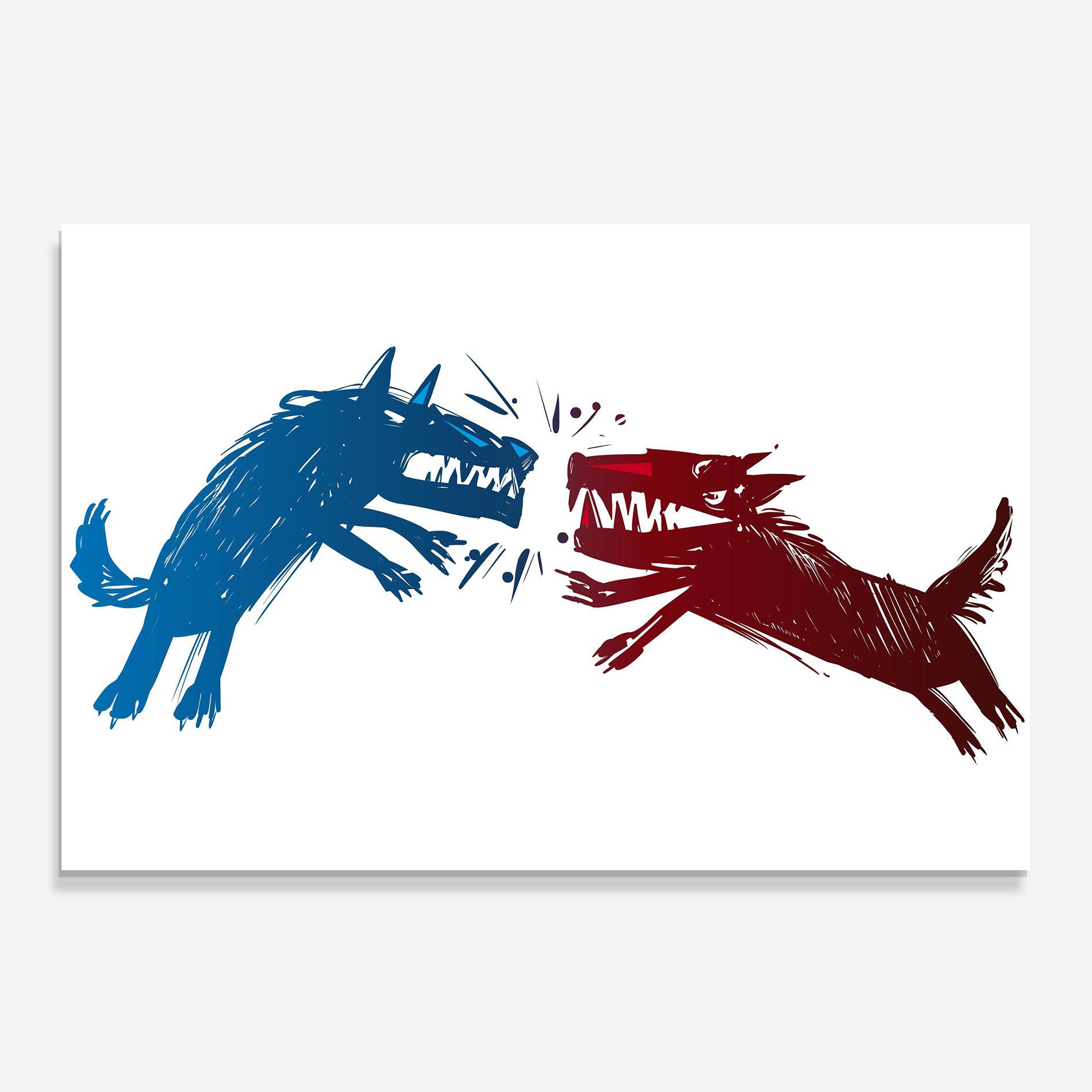 Стъклен панел за кухня Red Blue Wolves mockup 0