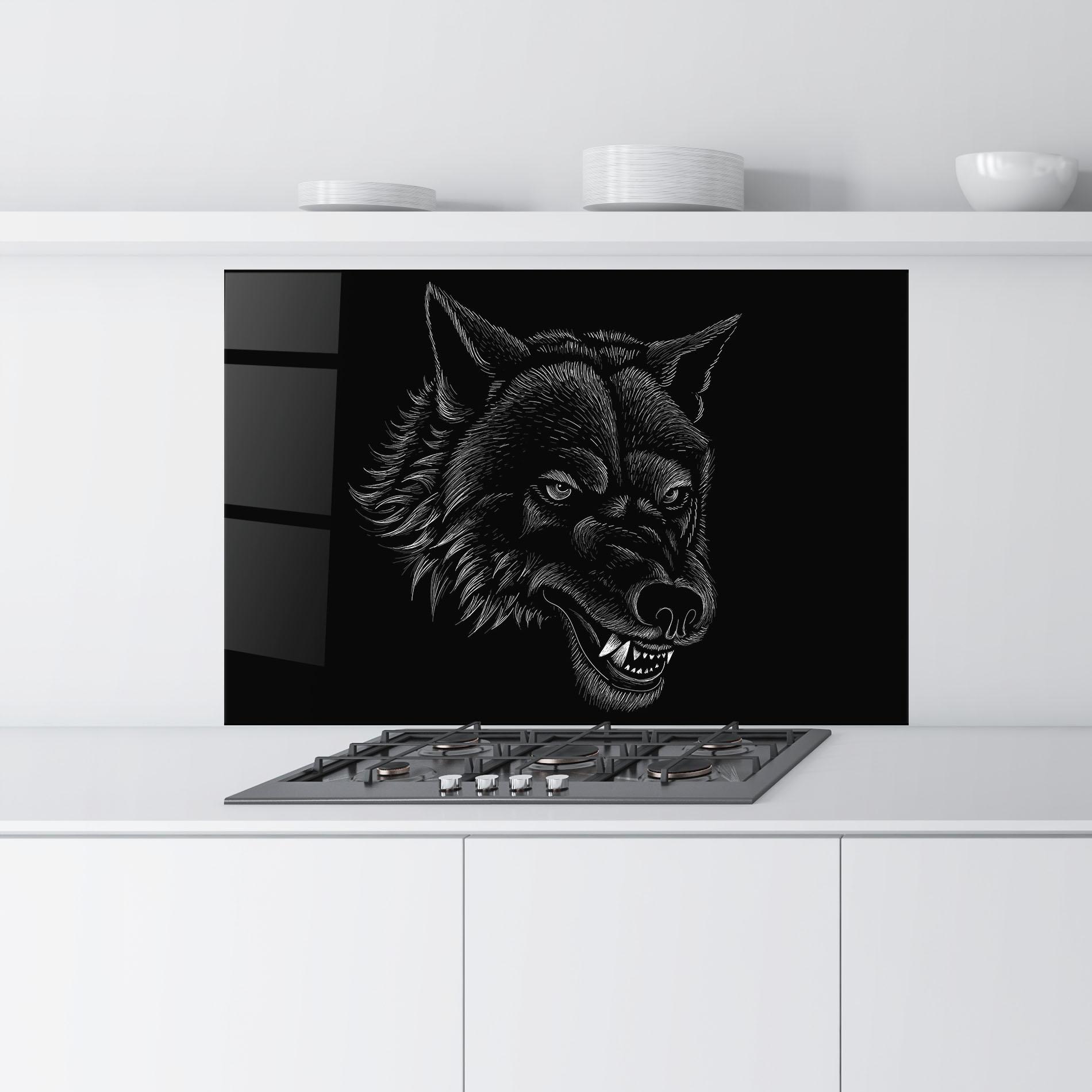 Стъклен панел за кухня Angry Wolf Face mockup 9