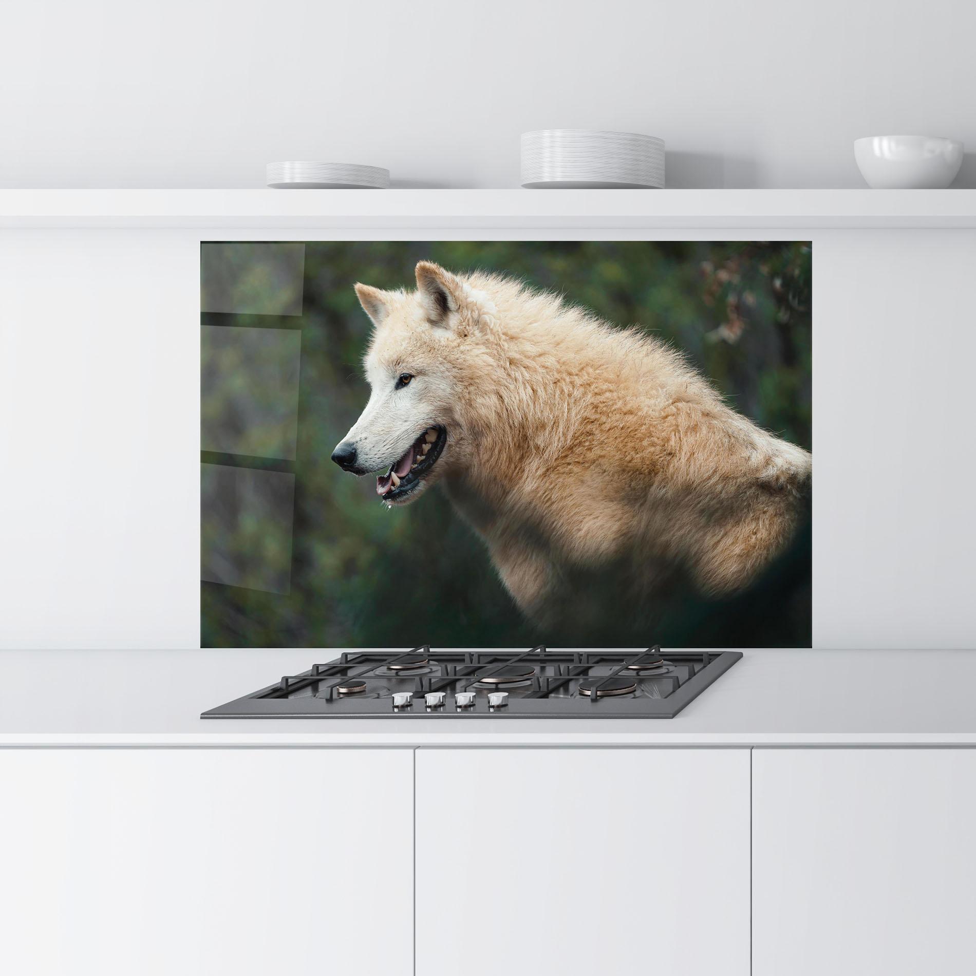 Стъклен панел за кухня White Alpha Wolf mockup 9