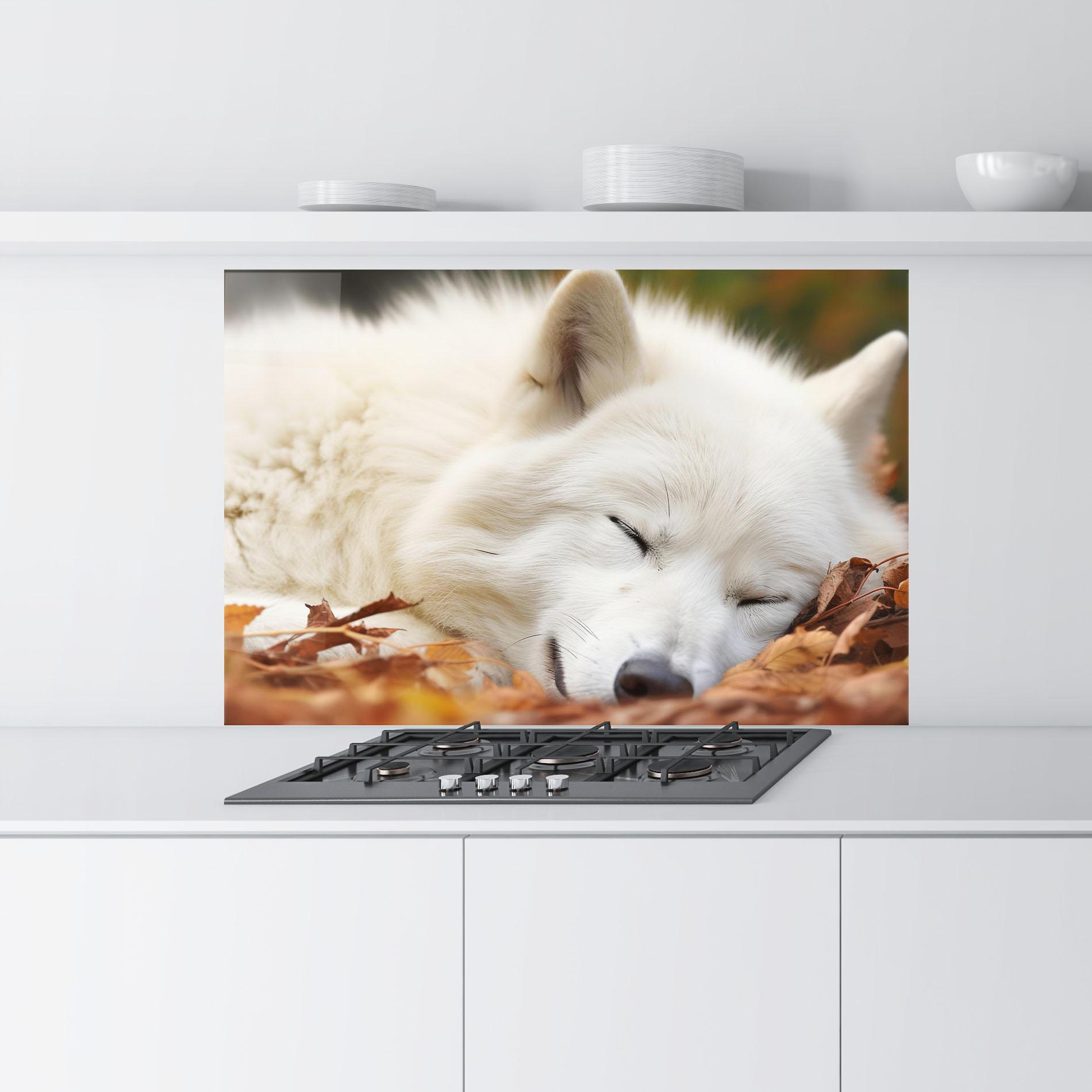 Стъклен панел за кухня White Wolf Sleeping mockup 9