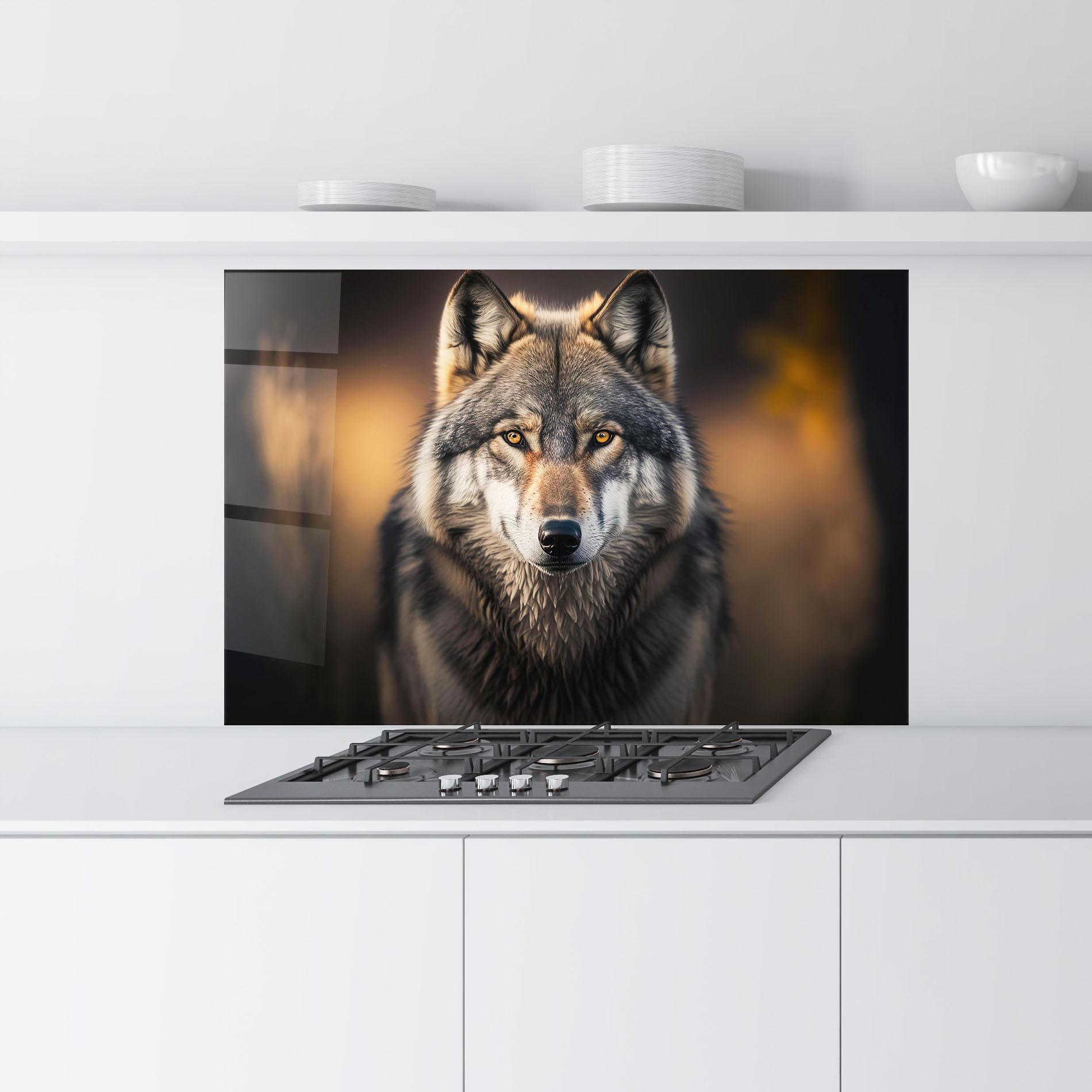 Стъклен панел за кухня Wild Gray Wolf mockup 9