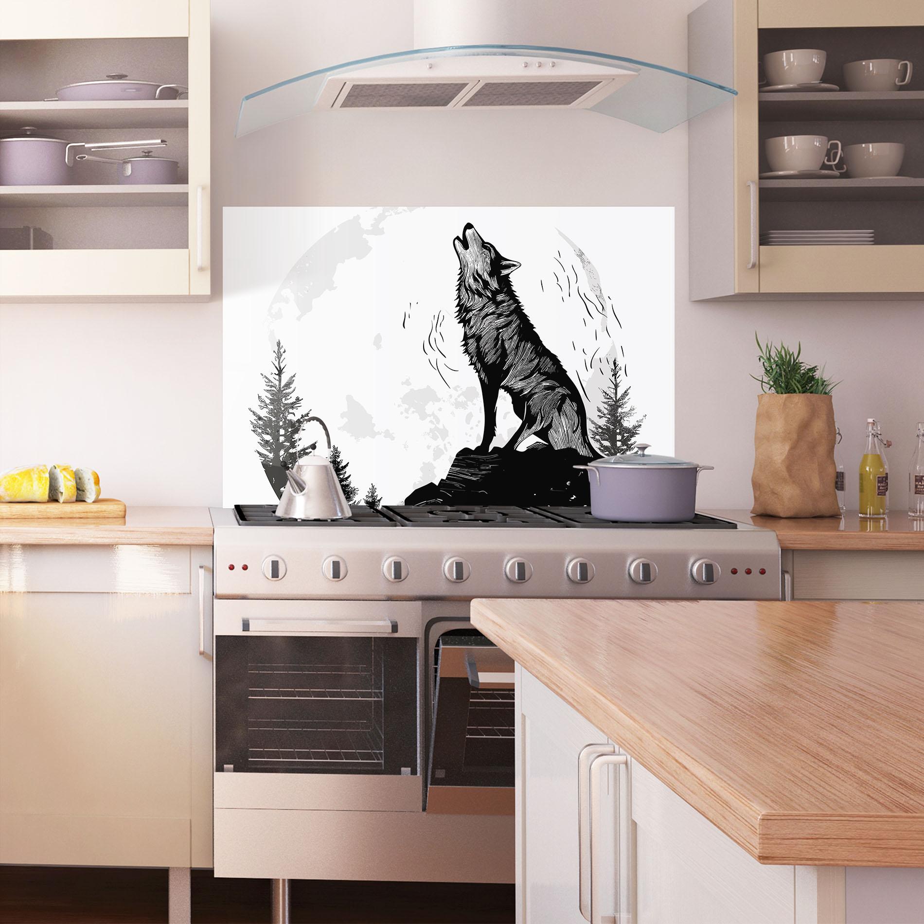 Стъклен панел за кухня Grey Moon Wolf mockup 1