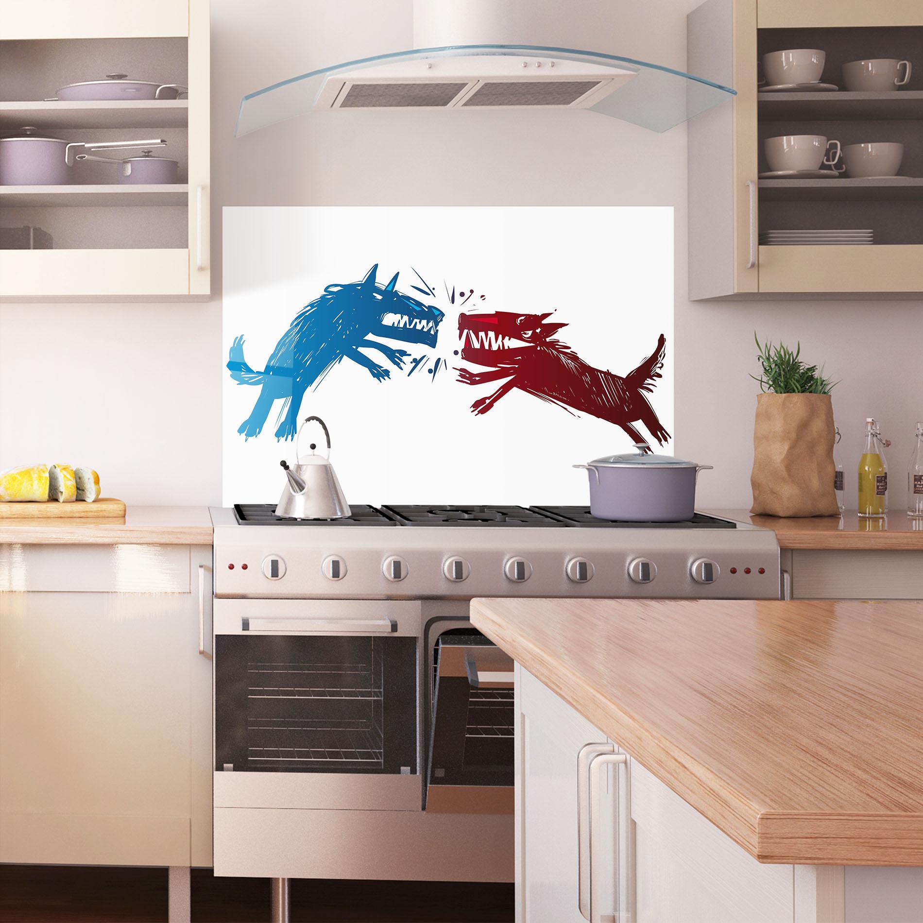 Стъклен панел за кухня Red Blue Wolves mockup 1