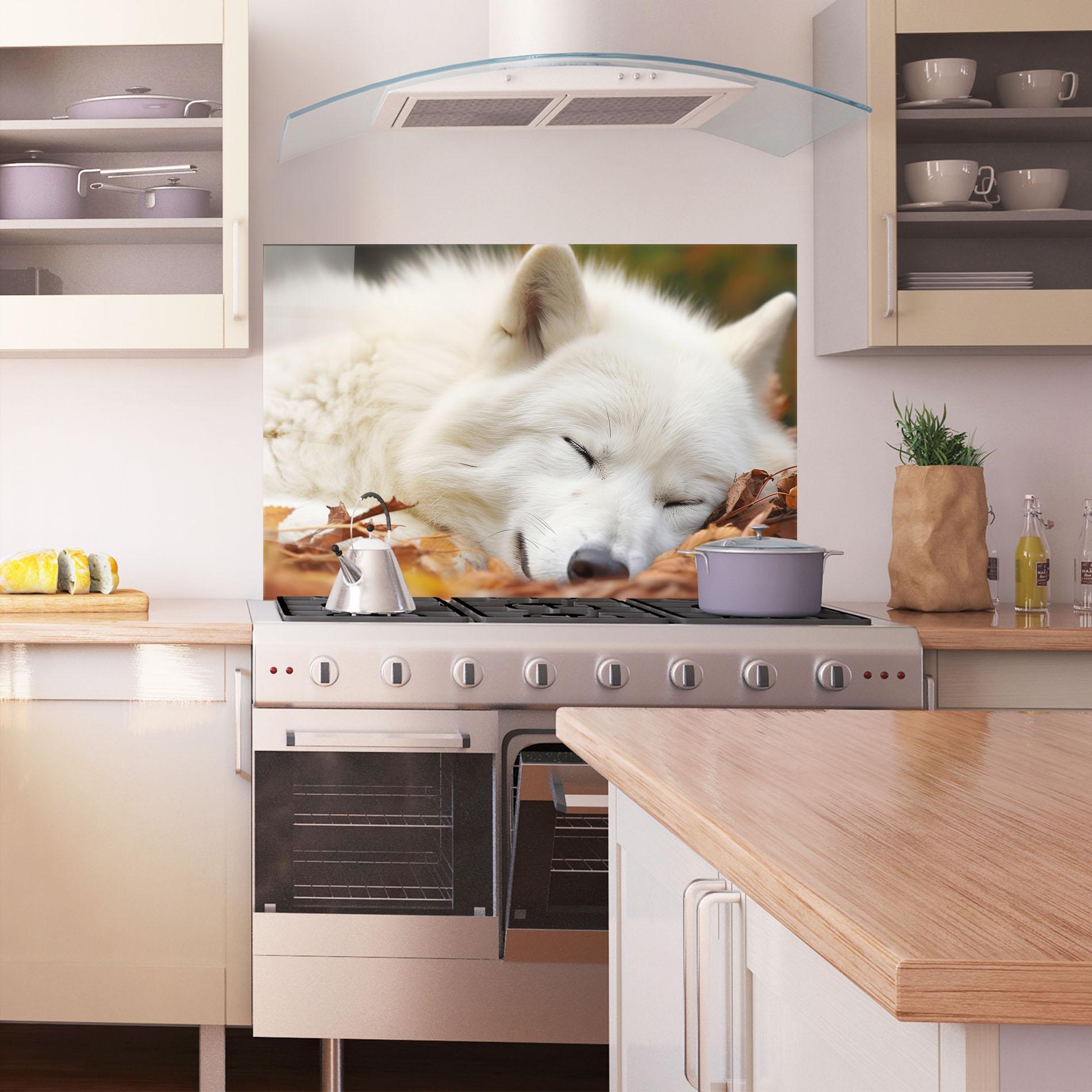 Стъклен панел за кухня White Wolf Sleeping mockup 1