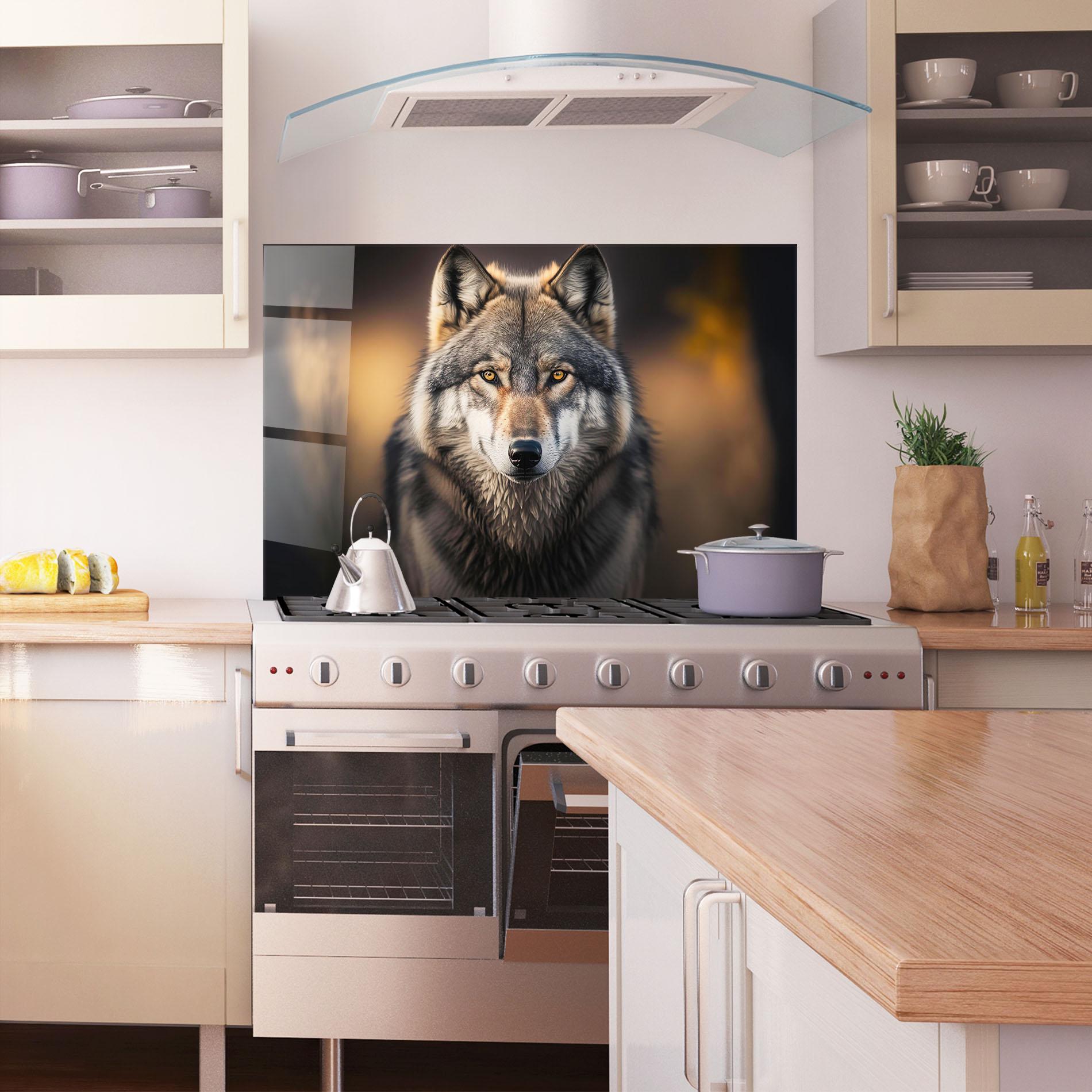 Стъклен панел за кухня Wild Gray Wolf mockup 1