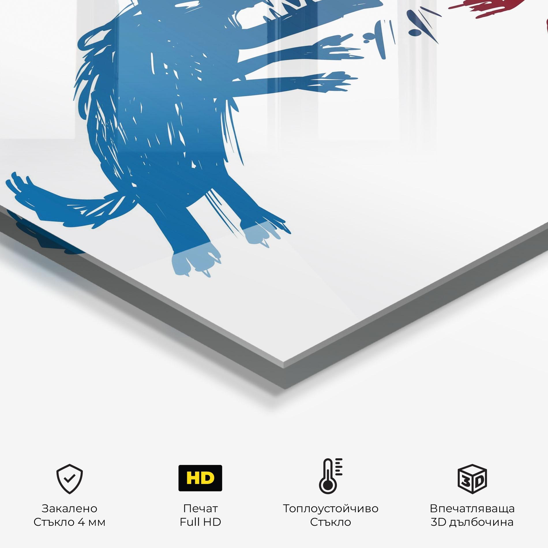 Стъклен панел за кухня Red Blue Wolves mockup 2