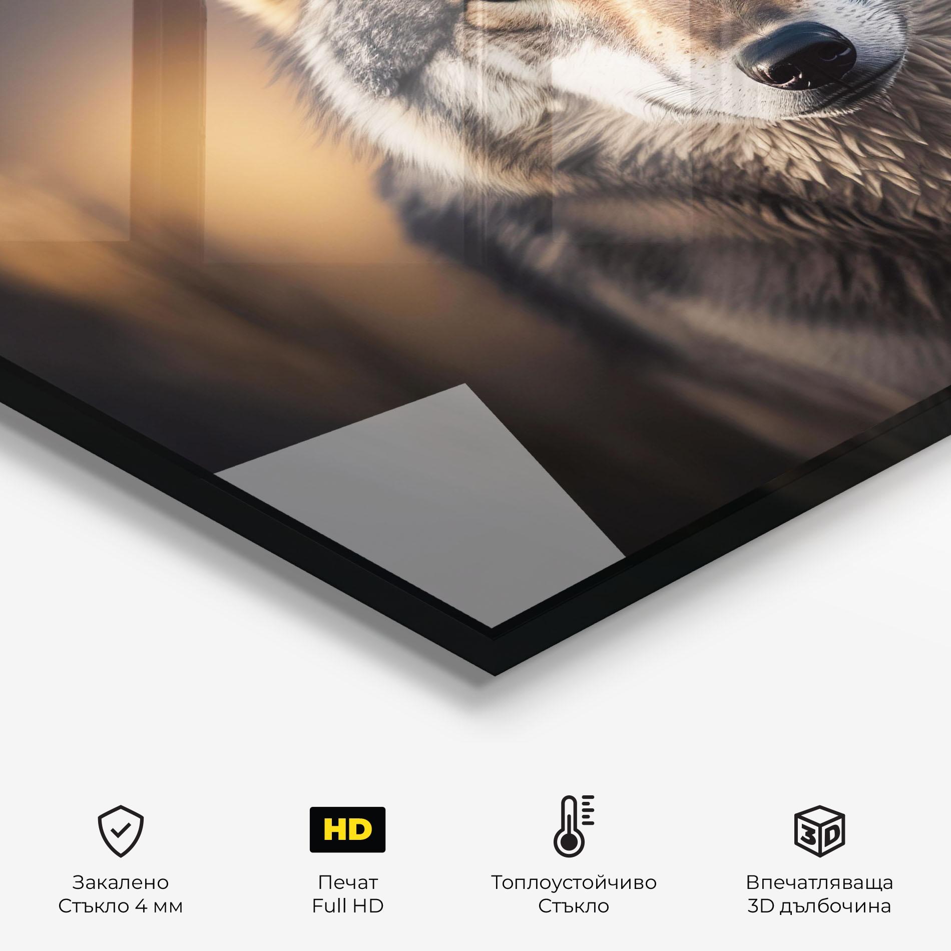 Стъклен панел за кухня Wild Gray Wolf mockup 2