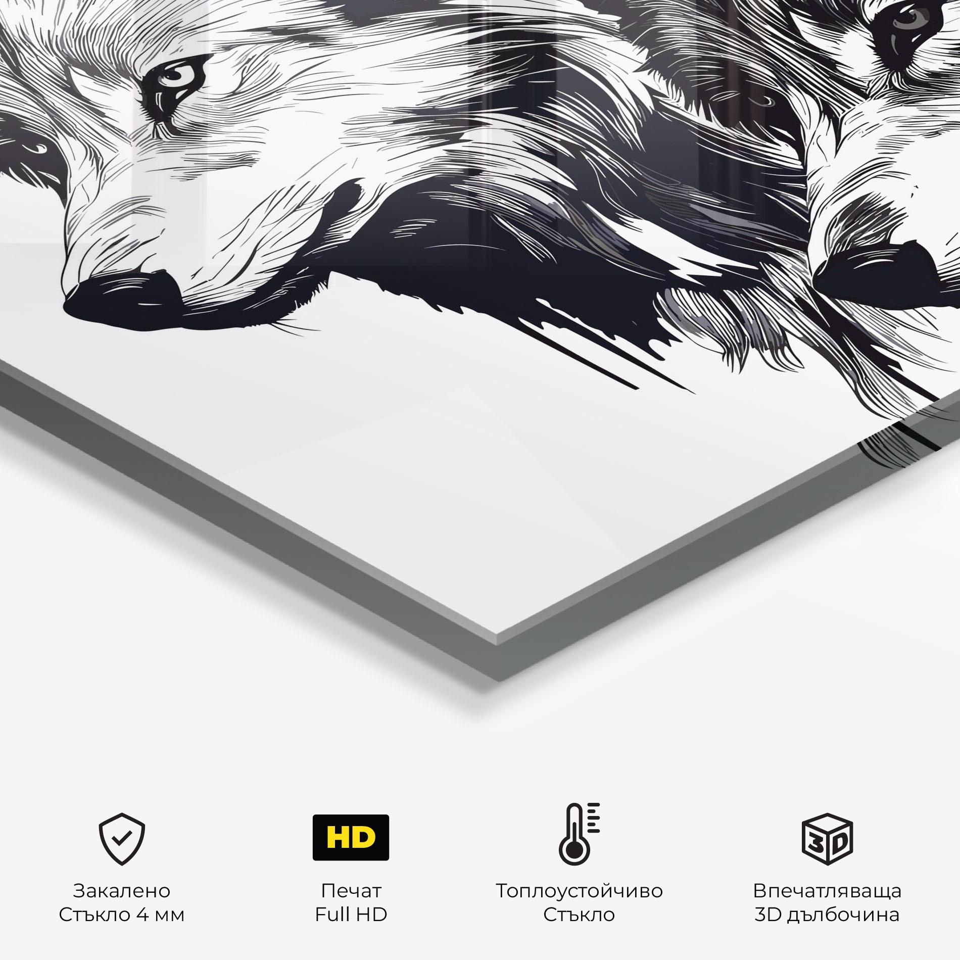 Стъклен панел за кухня Wolf Friends mockup 2