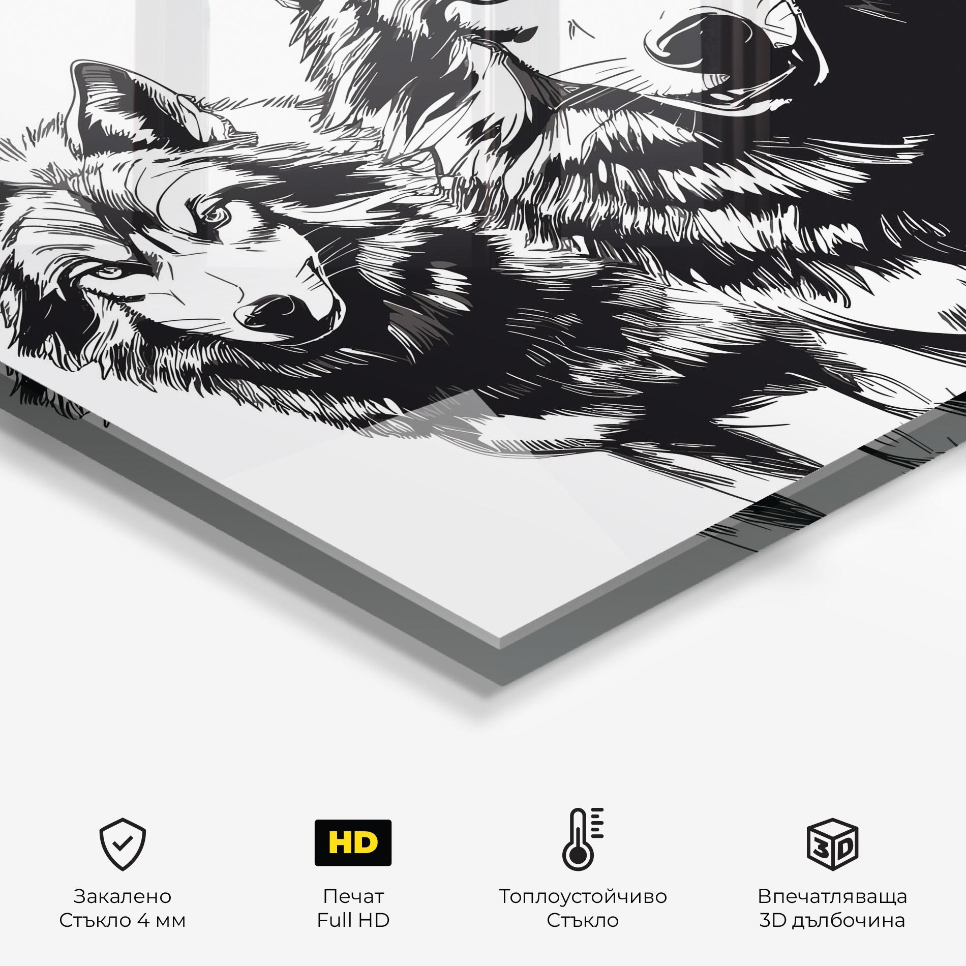 Стъклен панел за кухня Wolves mockup 2