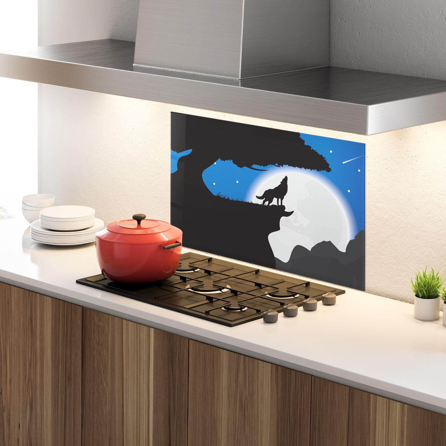 Стъклен панел за кухня Blue Light Wolf mockup 4