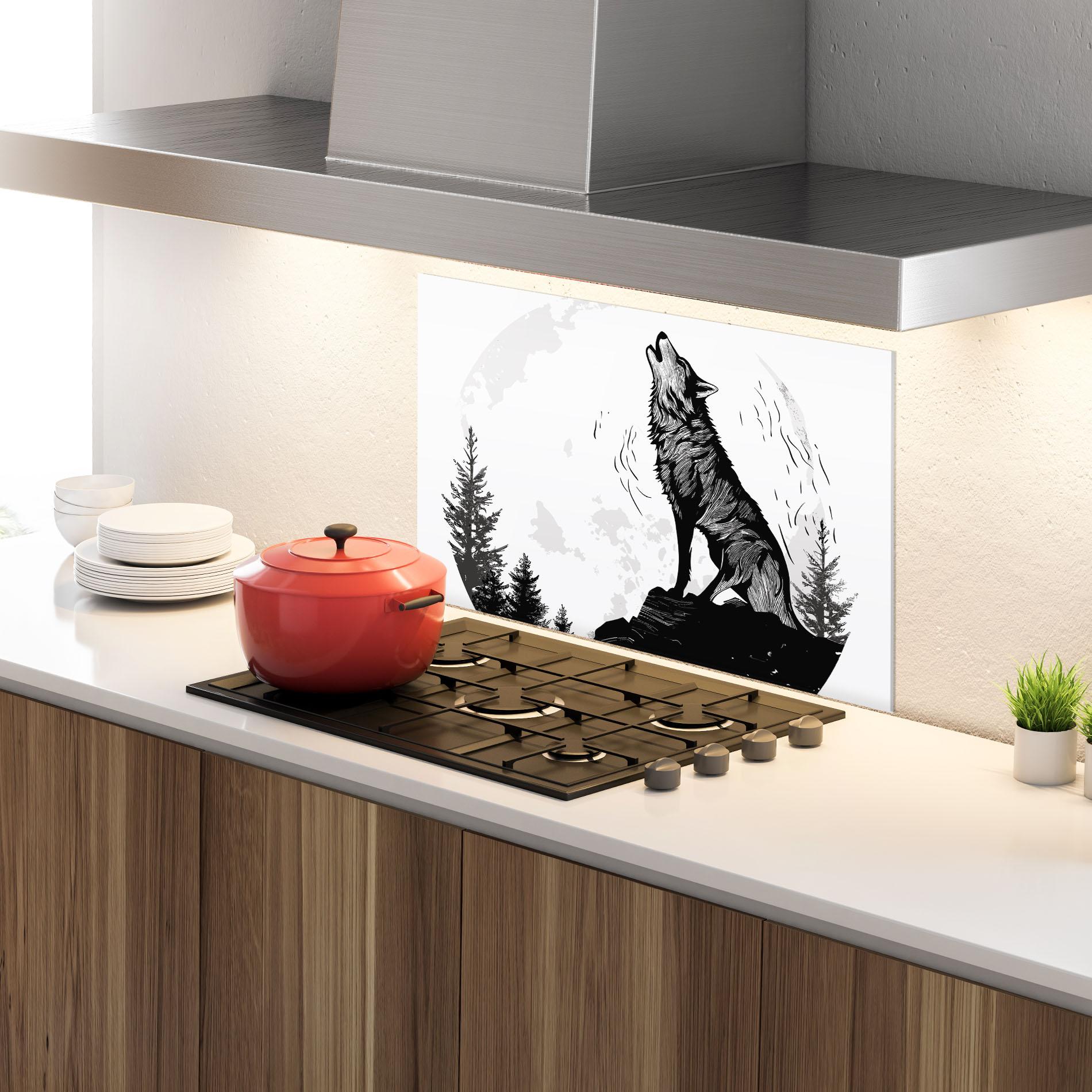 Стъклен панел за кухня Grey Moon Wolf mockup 4