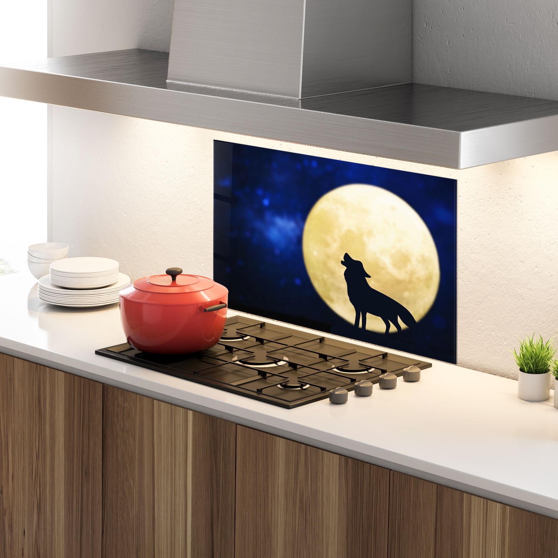 Стъклен панел за кухня Howling Wolf Silhouette mockup 4