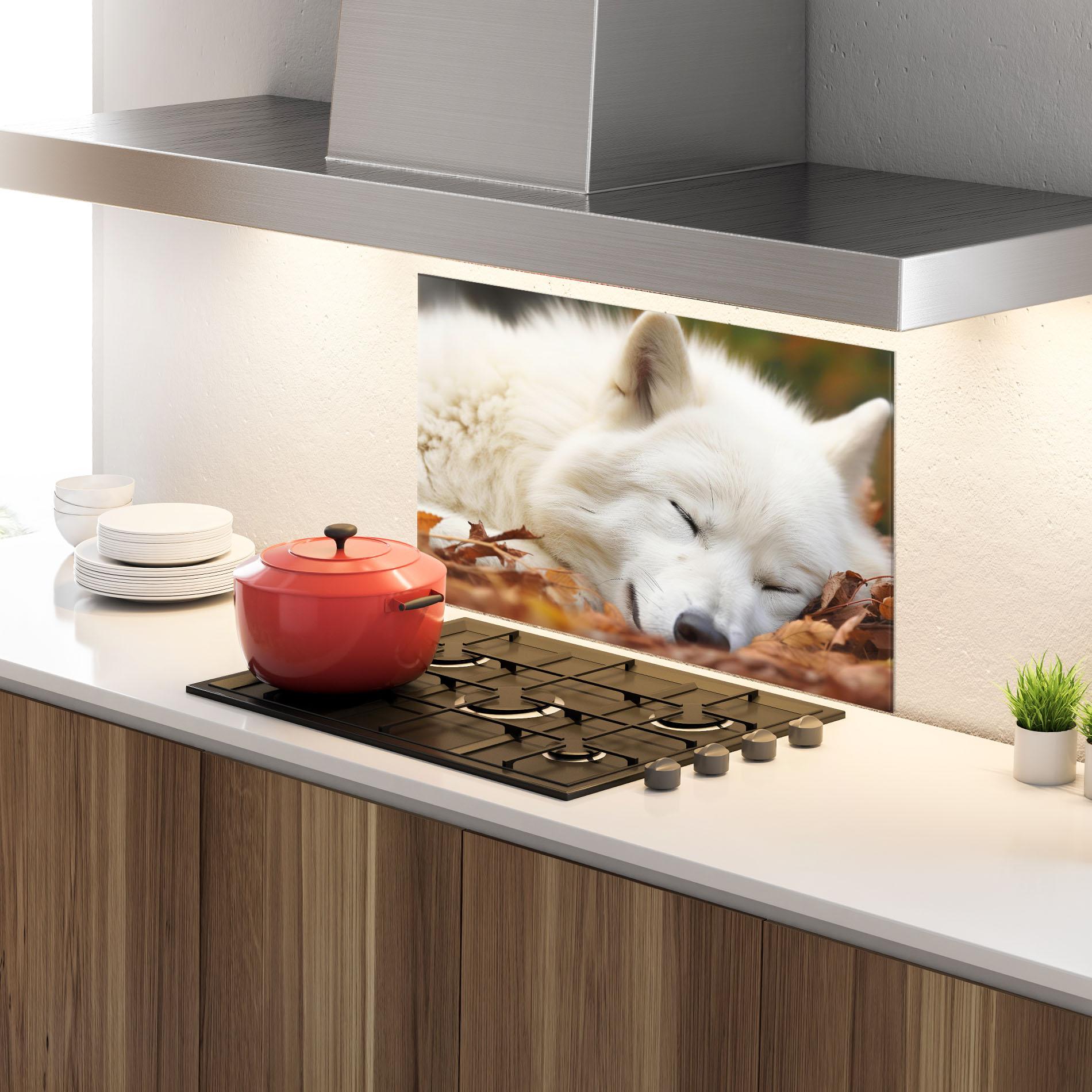 Стъклен панел за кухня White Wolf Sleeping mockup 4