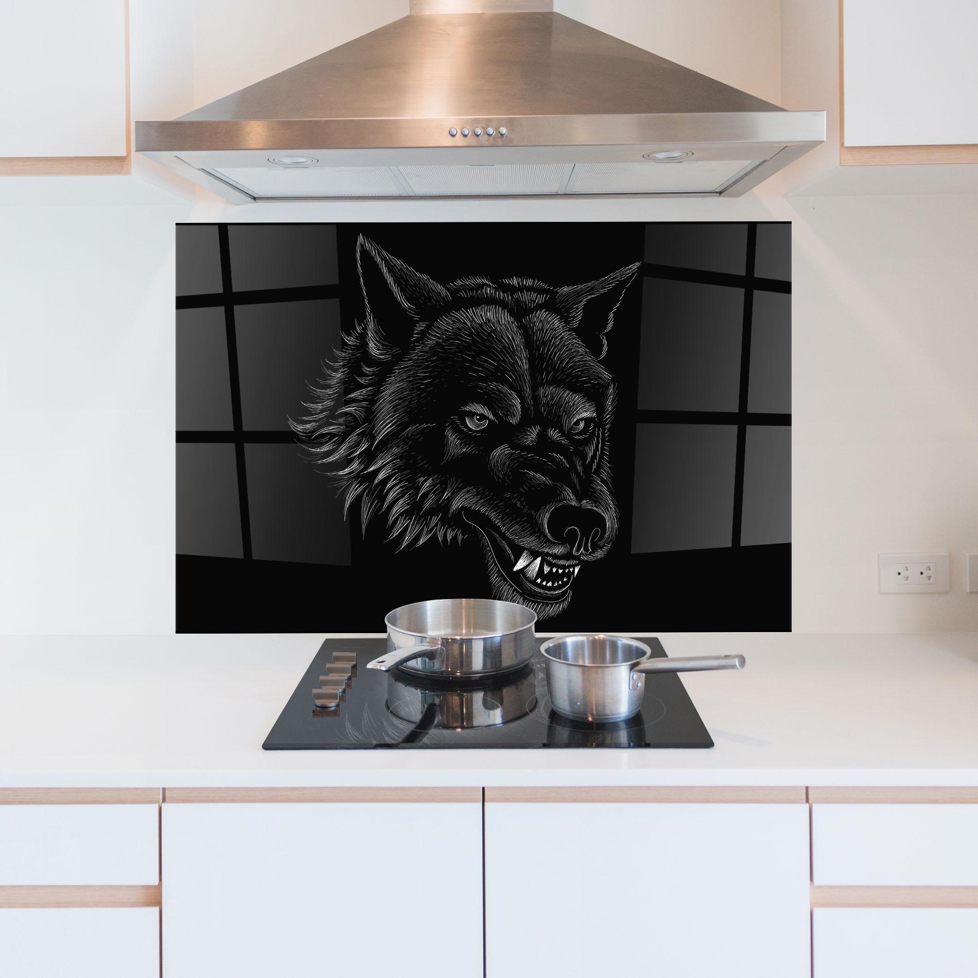 Стъклен панел за кухня Angry Wolf Face mockup 5