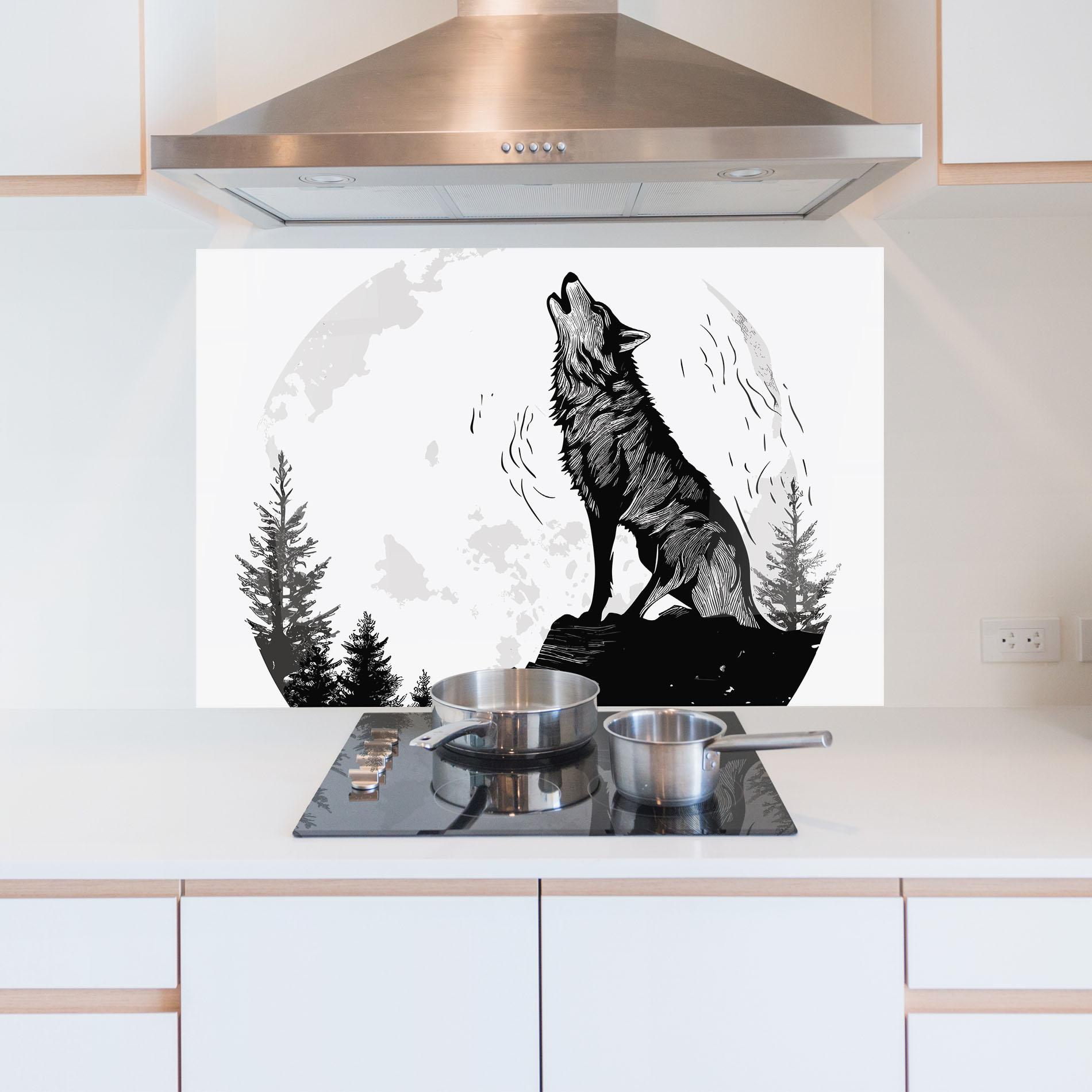 Стъклен панел за кухня Grey Moon Wolf mockup 5