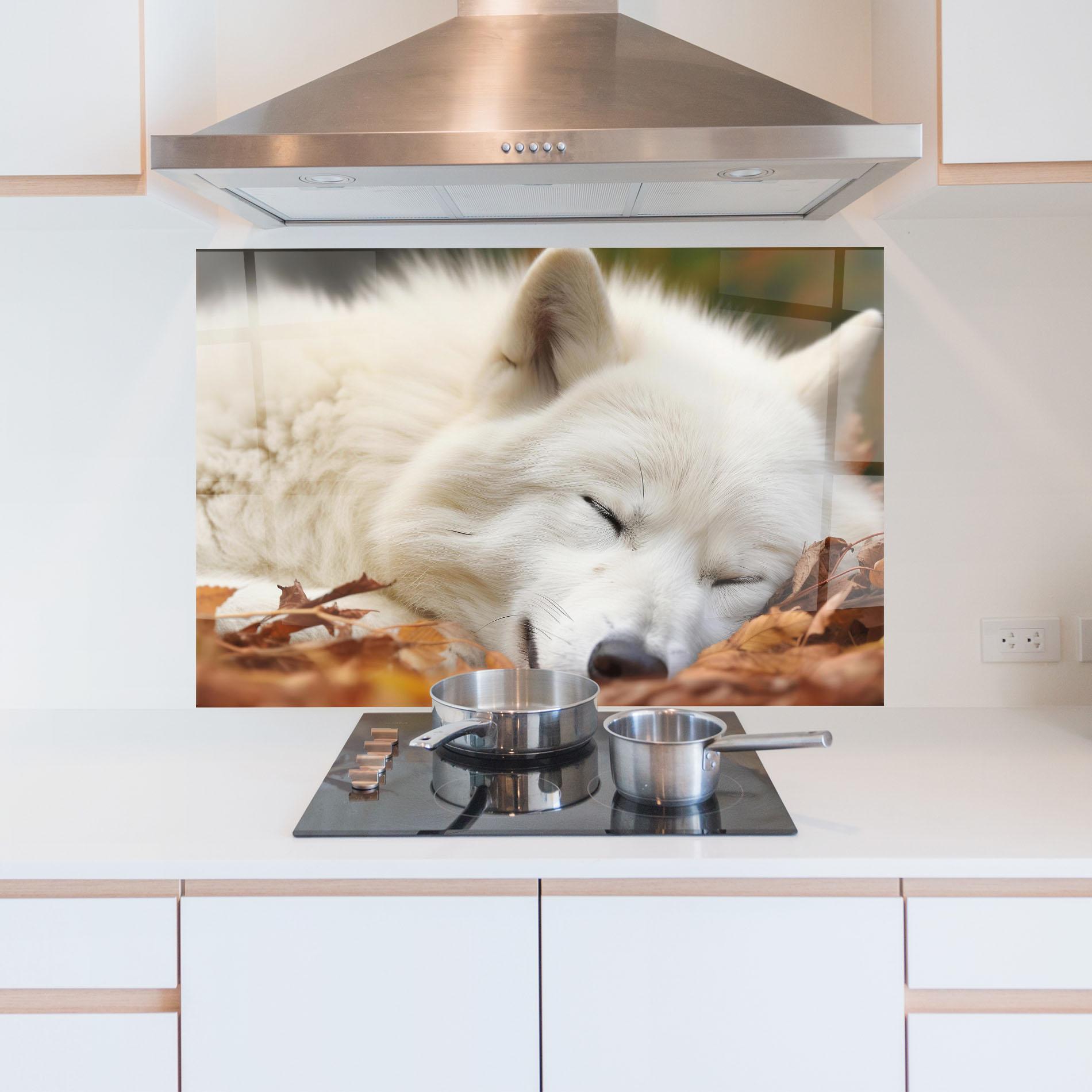Стъклен панел за кухня White Wolf Sleeping mockup 5