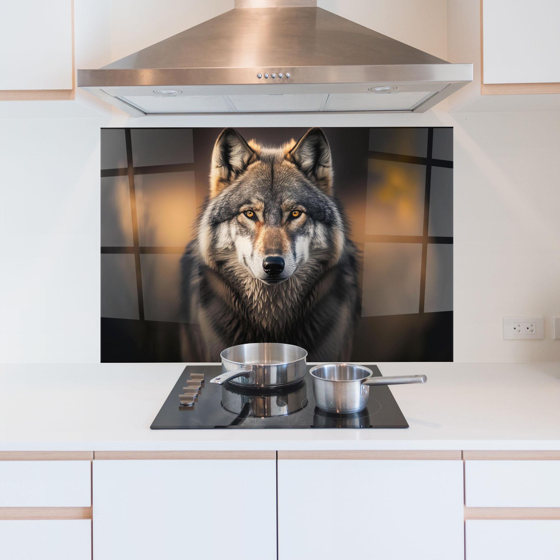 Стъклен панел за кухня Wild Gray Wolf mockup 5