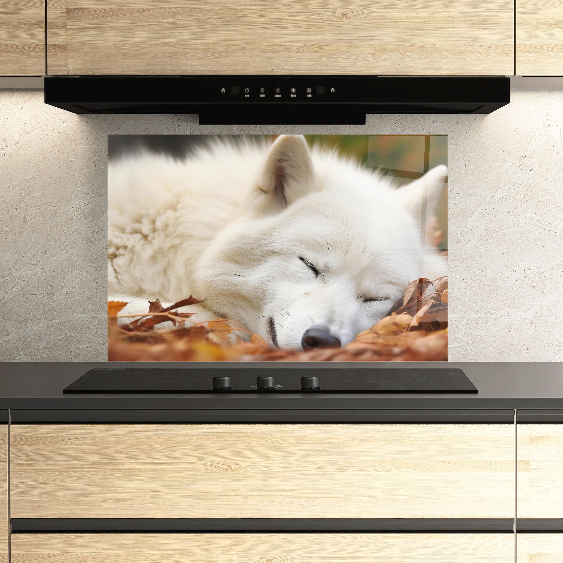 Стъклен панел за кухня White Wolf Sleeping mockup 3