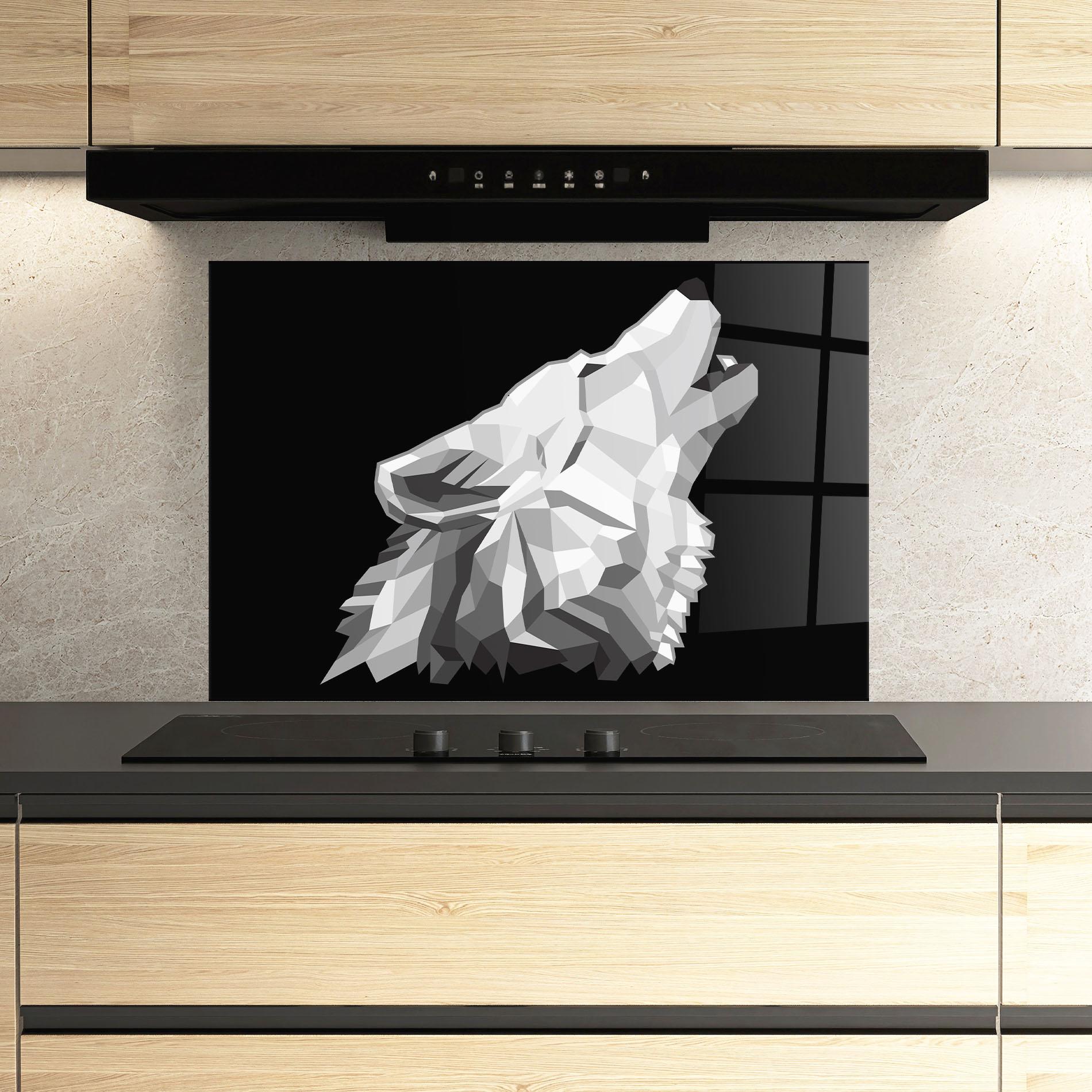 Стъклен панел за кухня Wolf Singing mockup 3