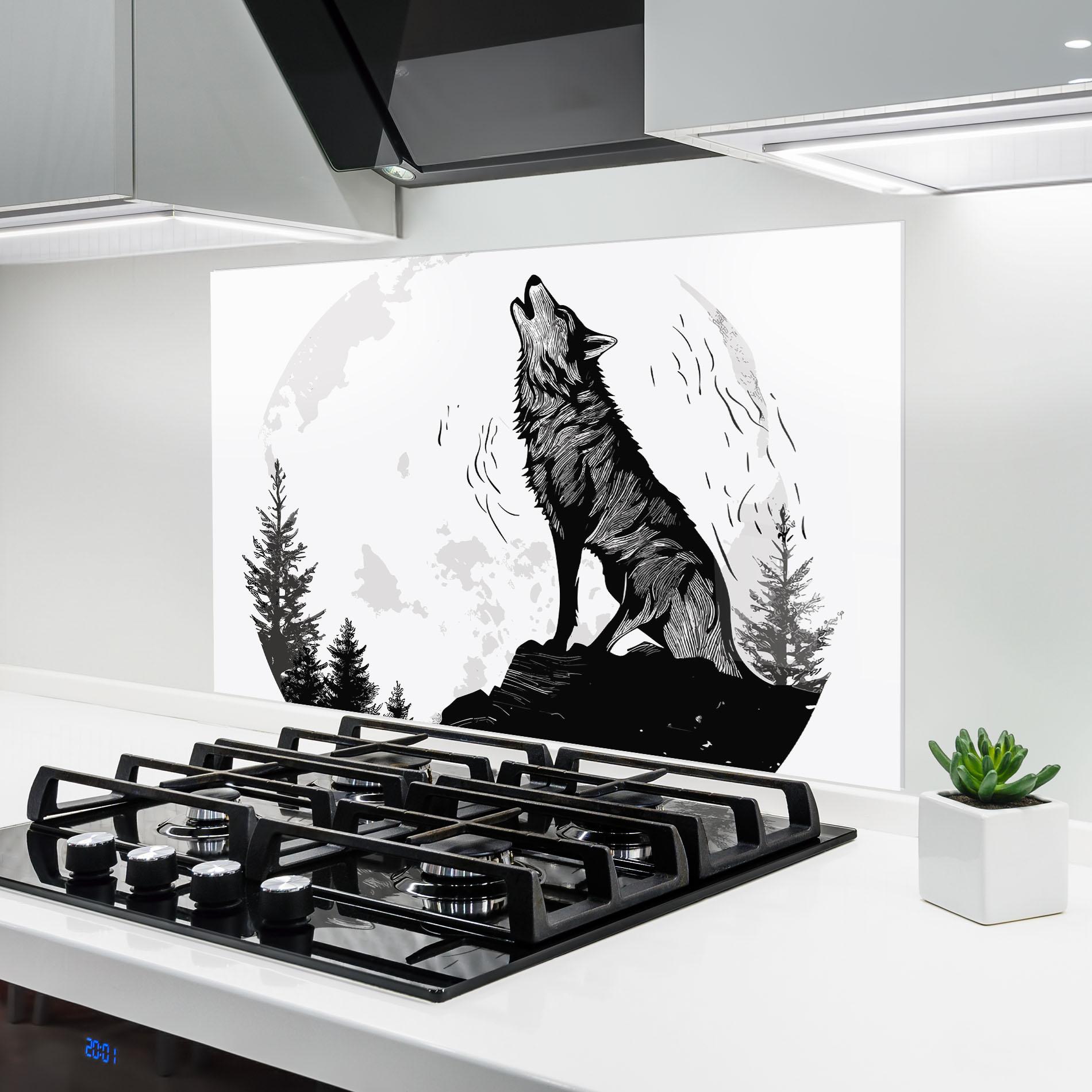 Стъклен панел за кухня Grey Moon Wolf mockup 6