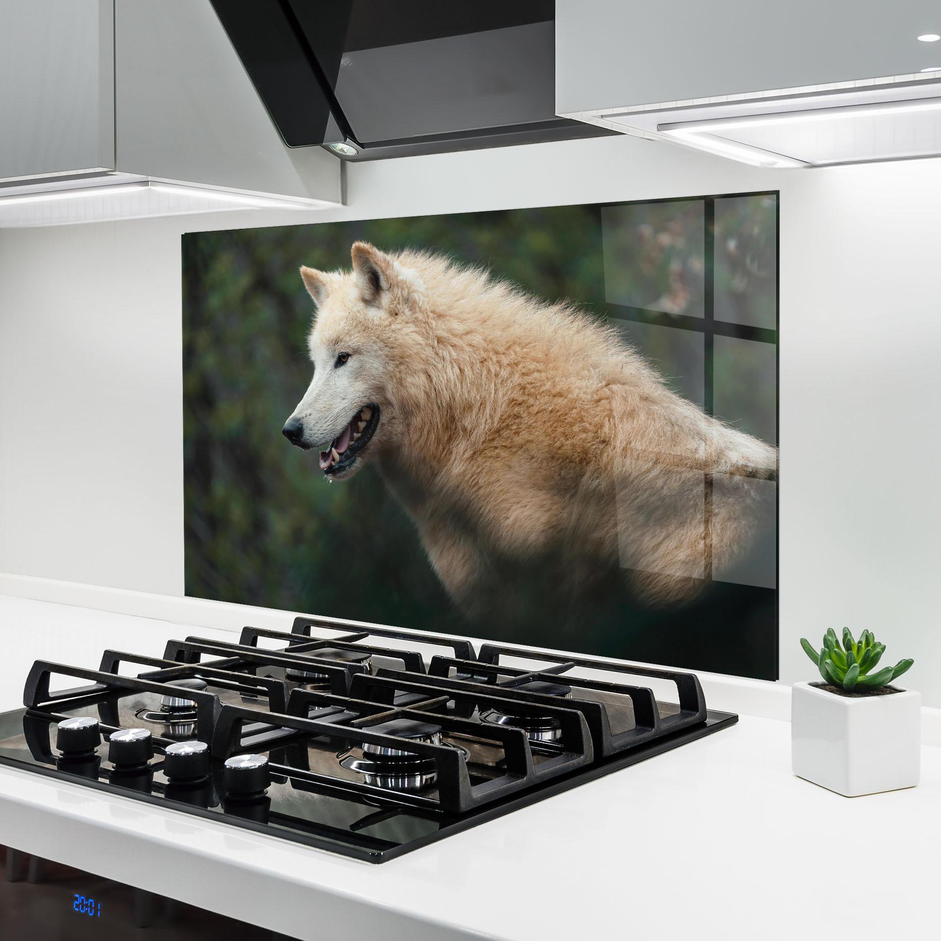 Стъклен панел за кухня White Alpha Wolf mockup 6