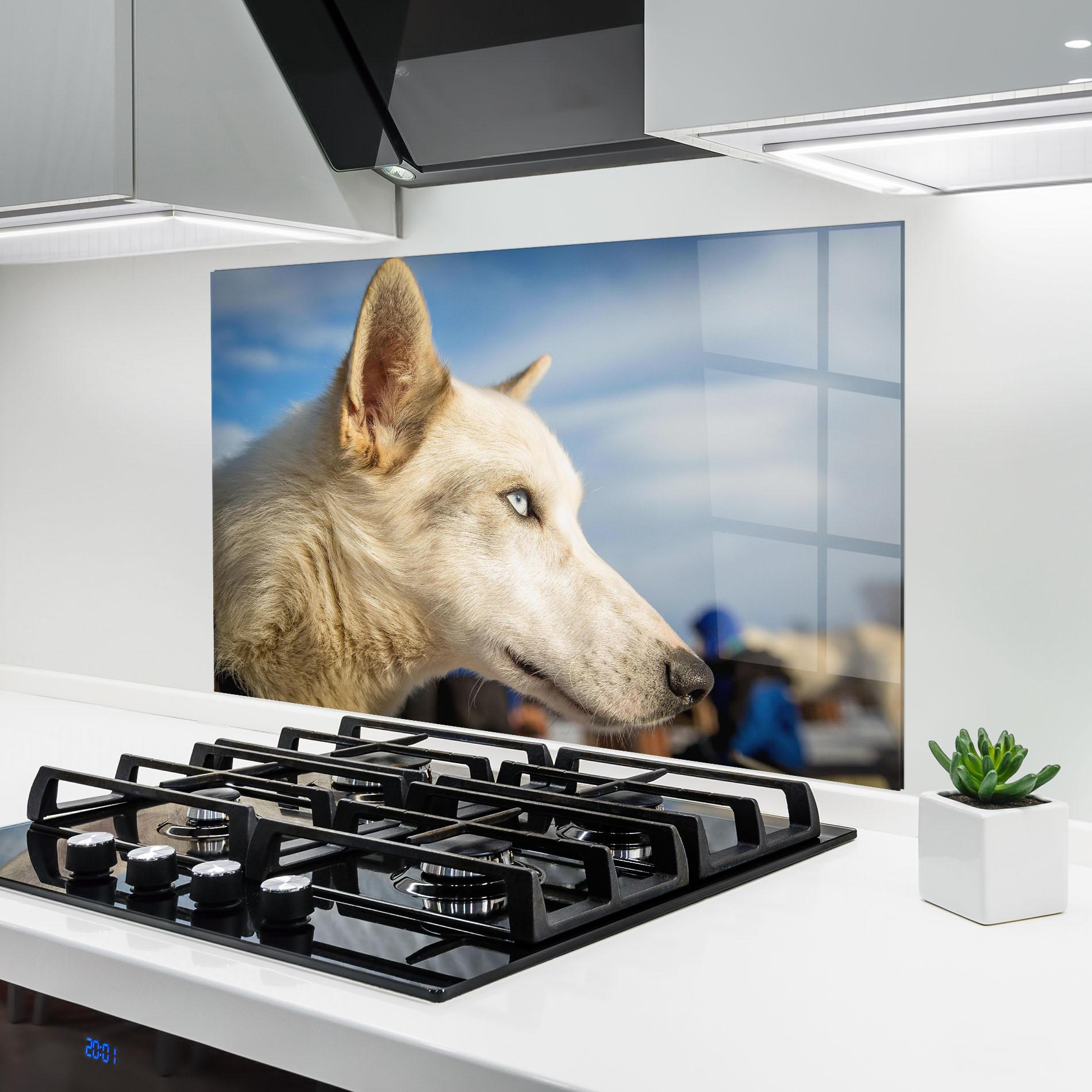 Стъклен панел за кухня White Wolf Looking mockup 6