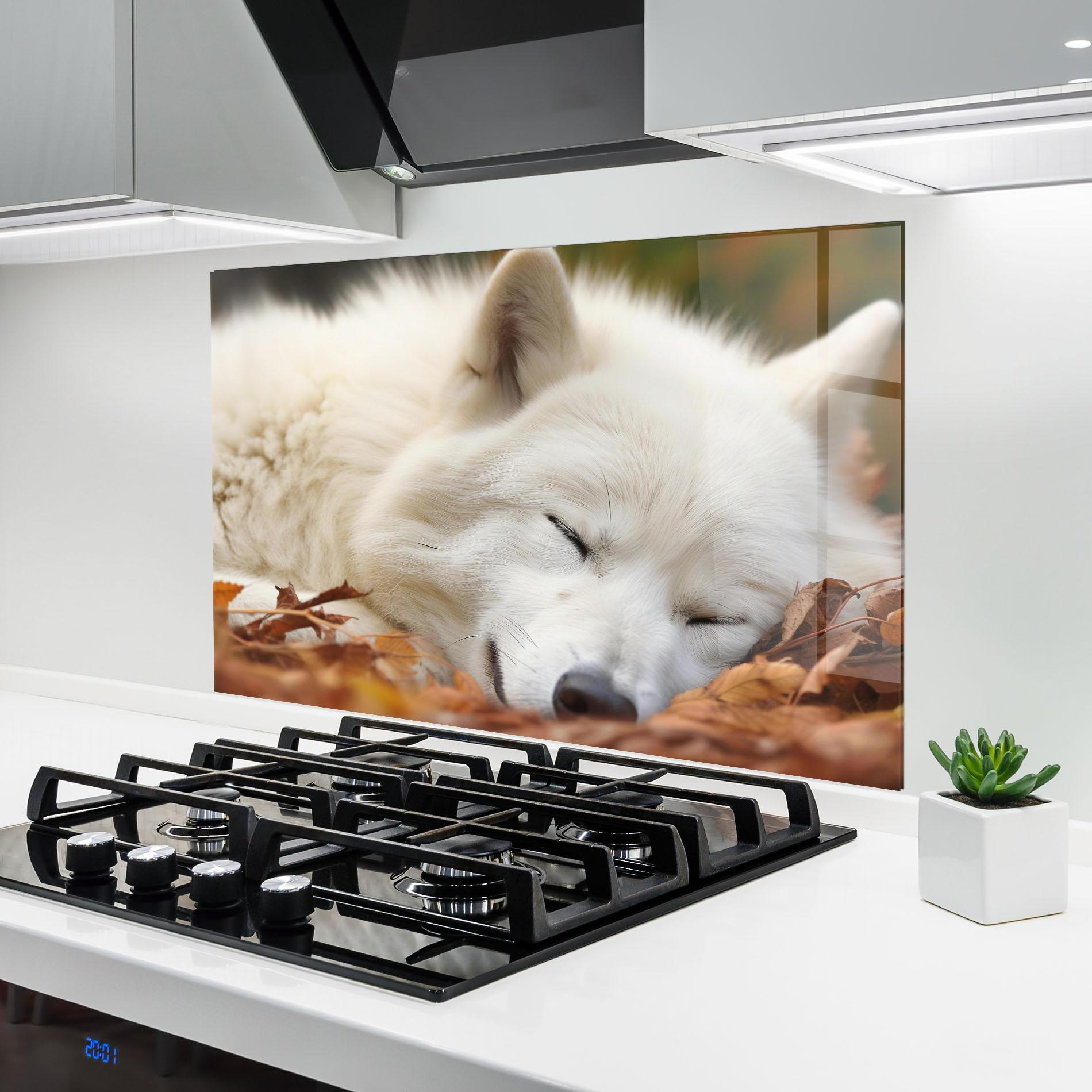 Стъклен панел за кухня White Wolf Sleeping mockup 6