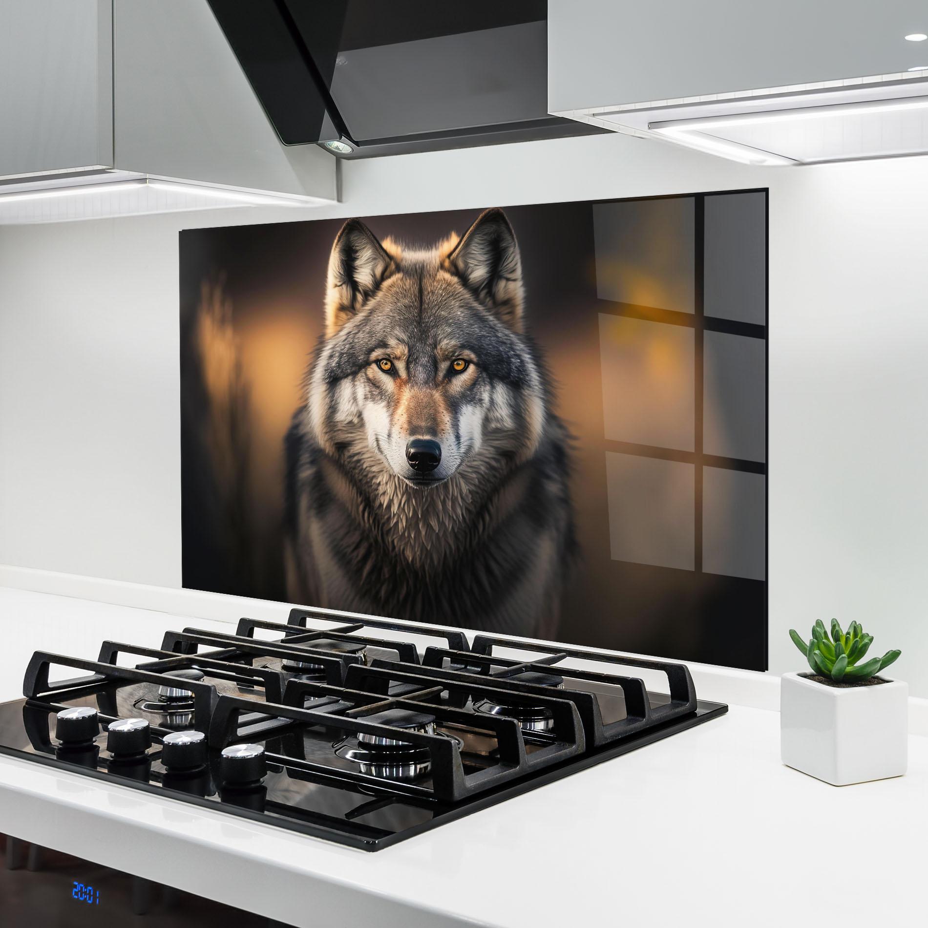 Стъклен панел за кухня Wild Gray Wolf mockup 6