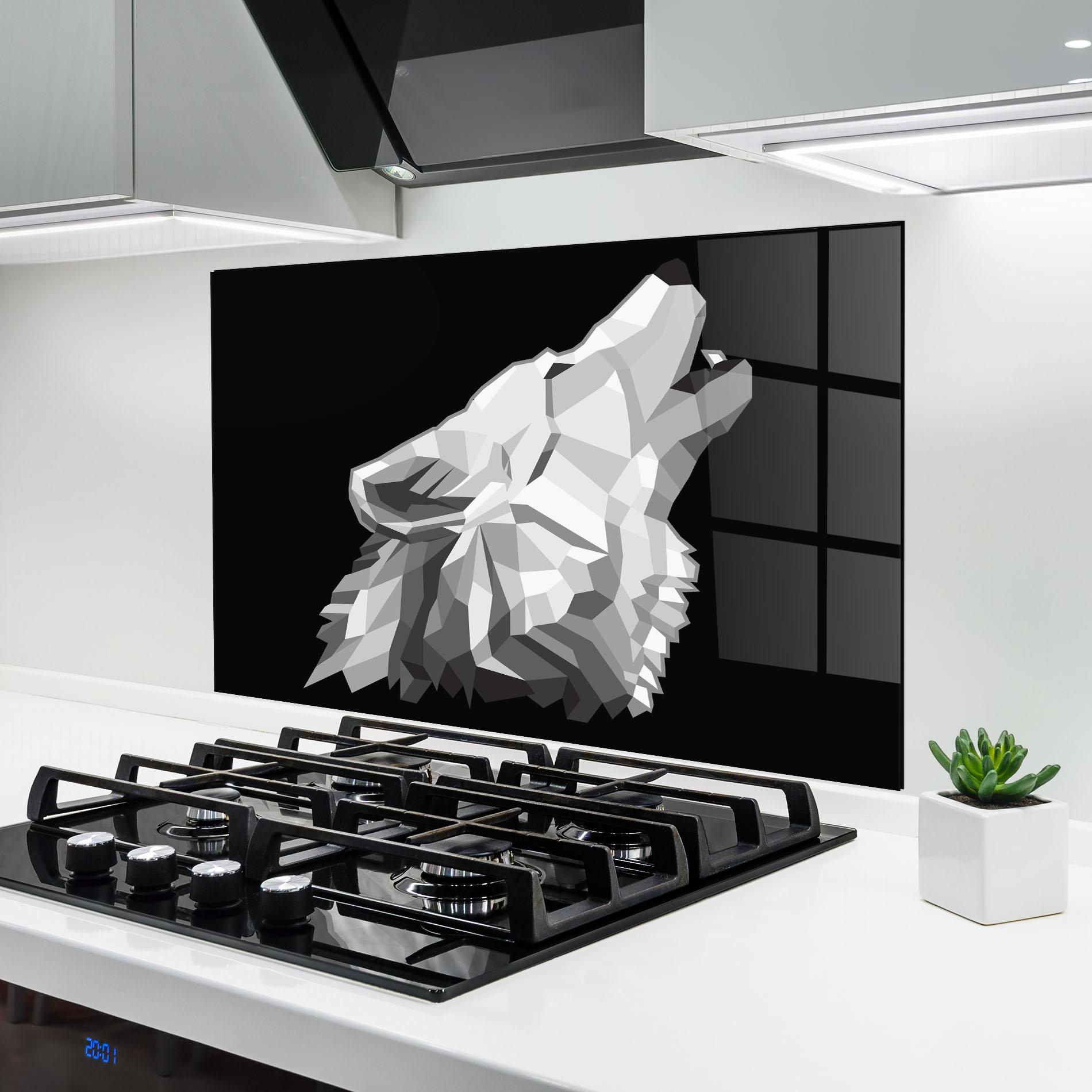 Стъклен панел за кухня Wolf Singing mockup 6