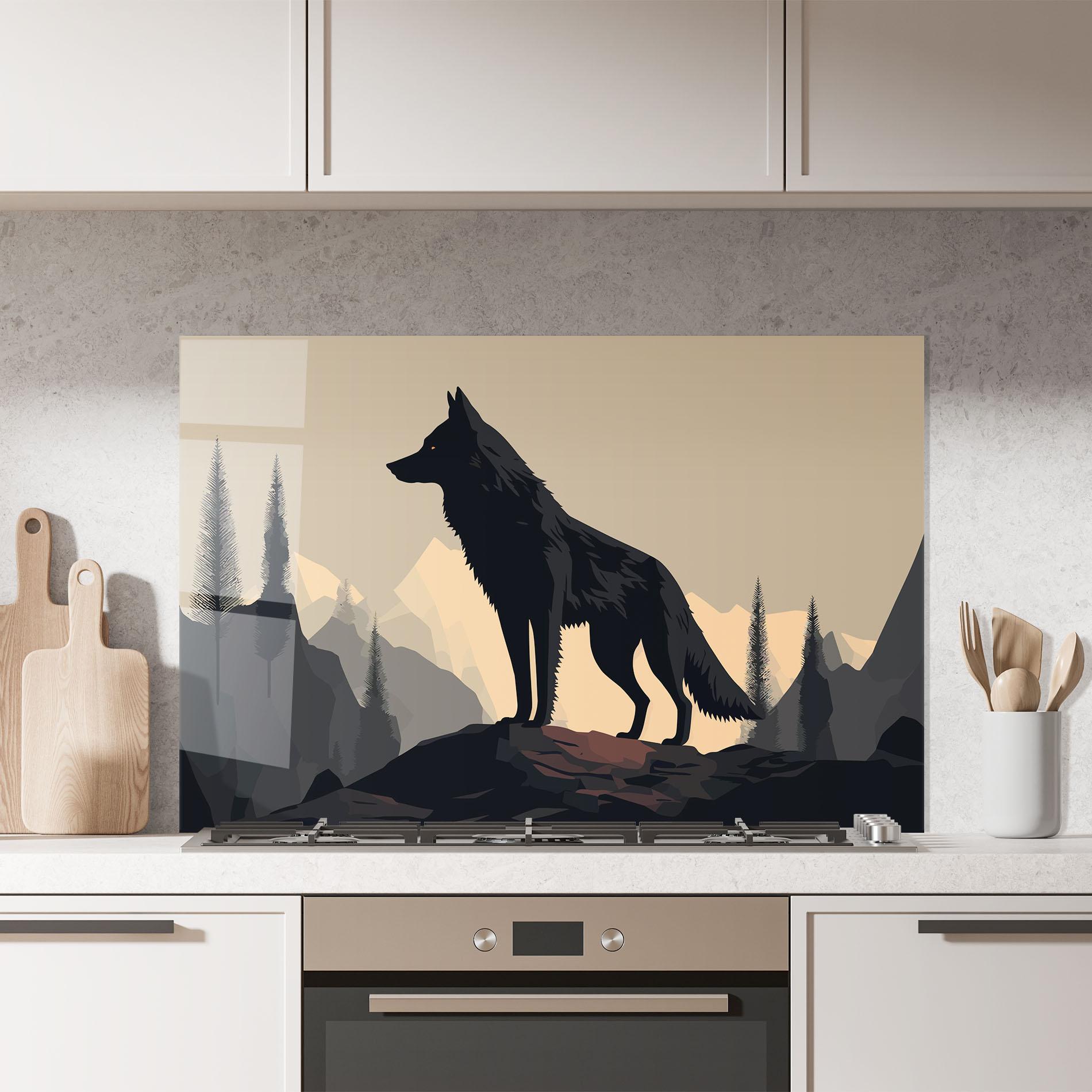 Стъклен панел за кухня Black Wolf mockup 7