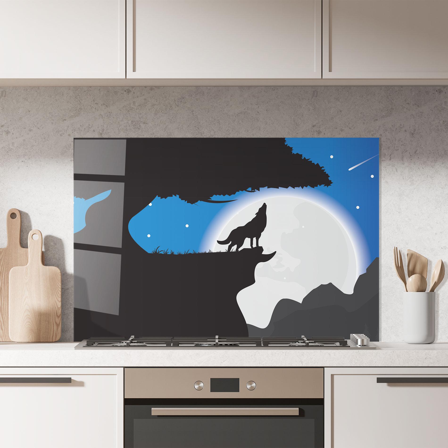 Стъклен панел за кухня Blue Light Wolf mockup 7