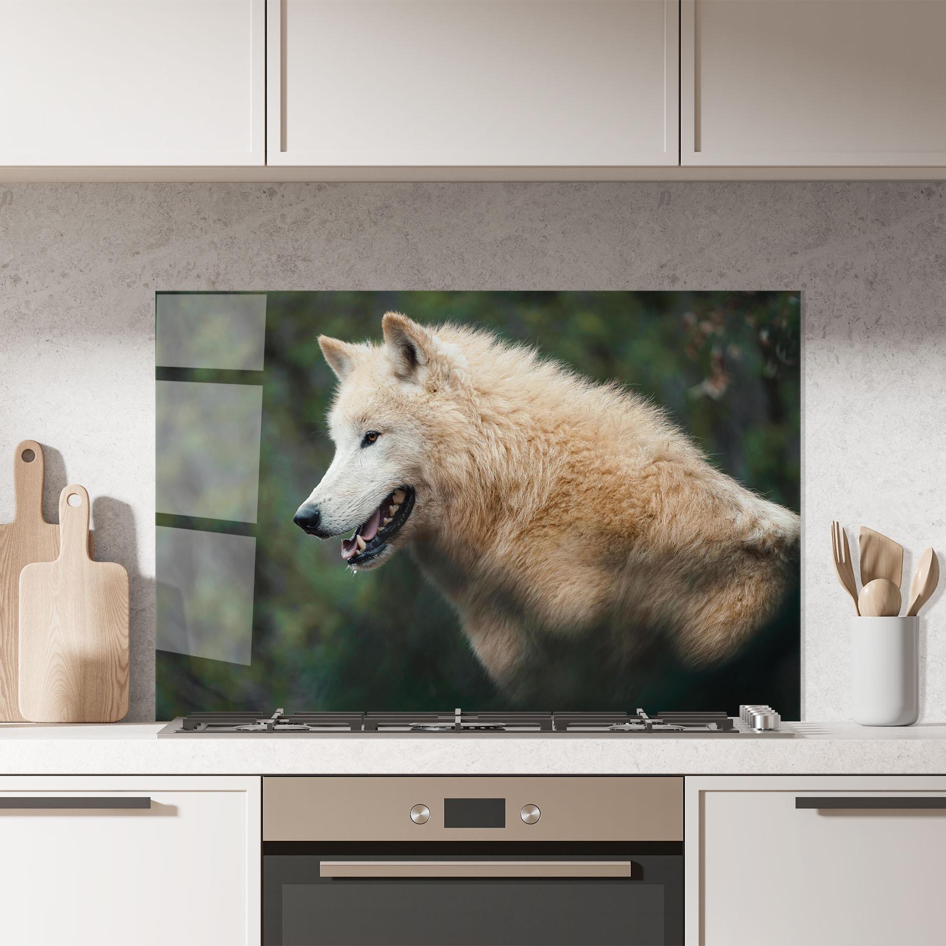 Стъклен панел за кухня White Alpha Wolf mockup 7