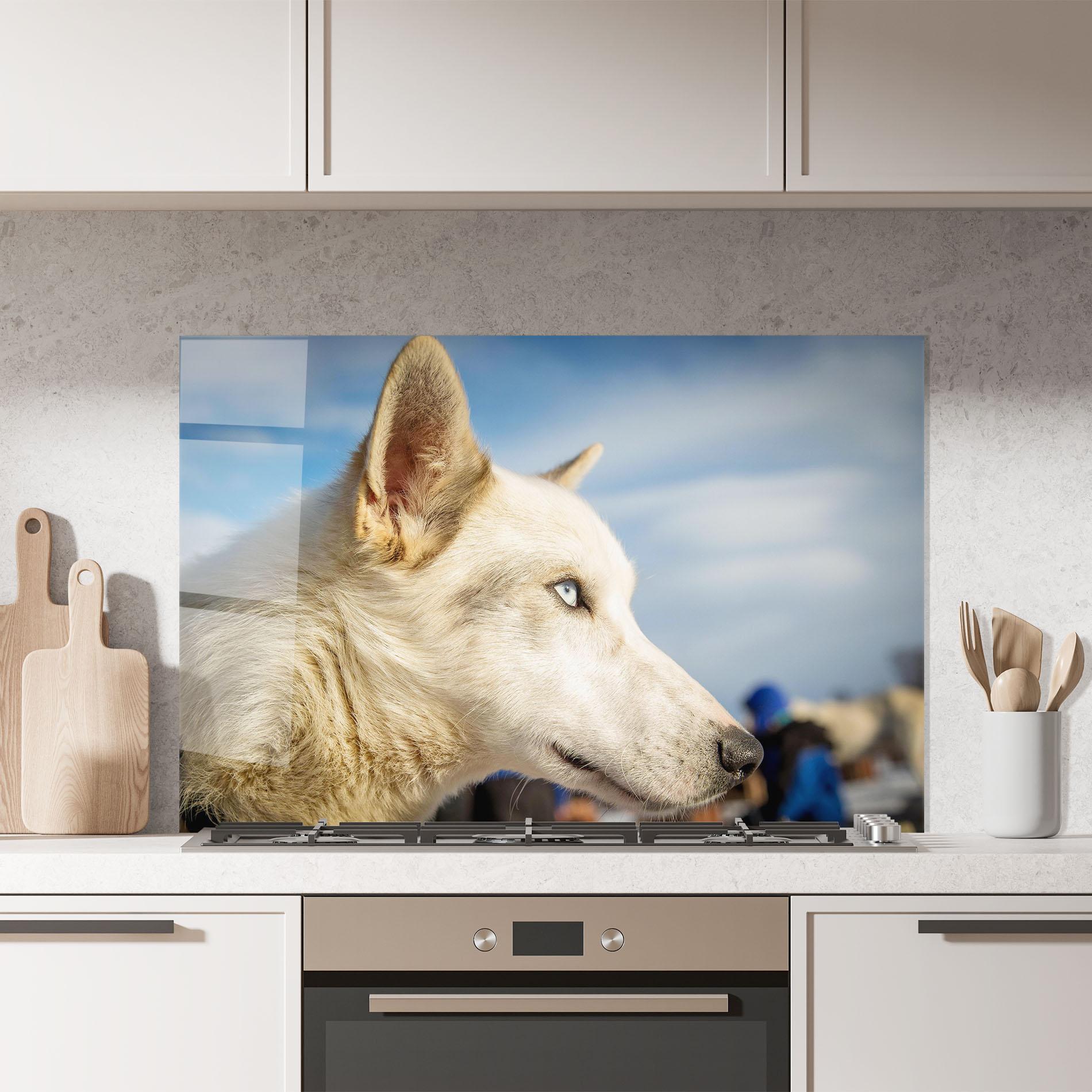 Стъклен панел за кухня White Wolf Looking mockup 7